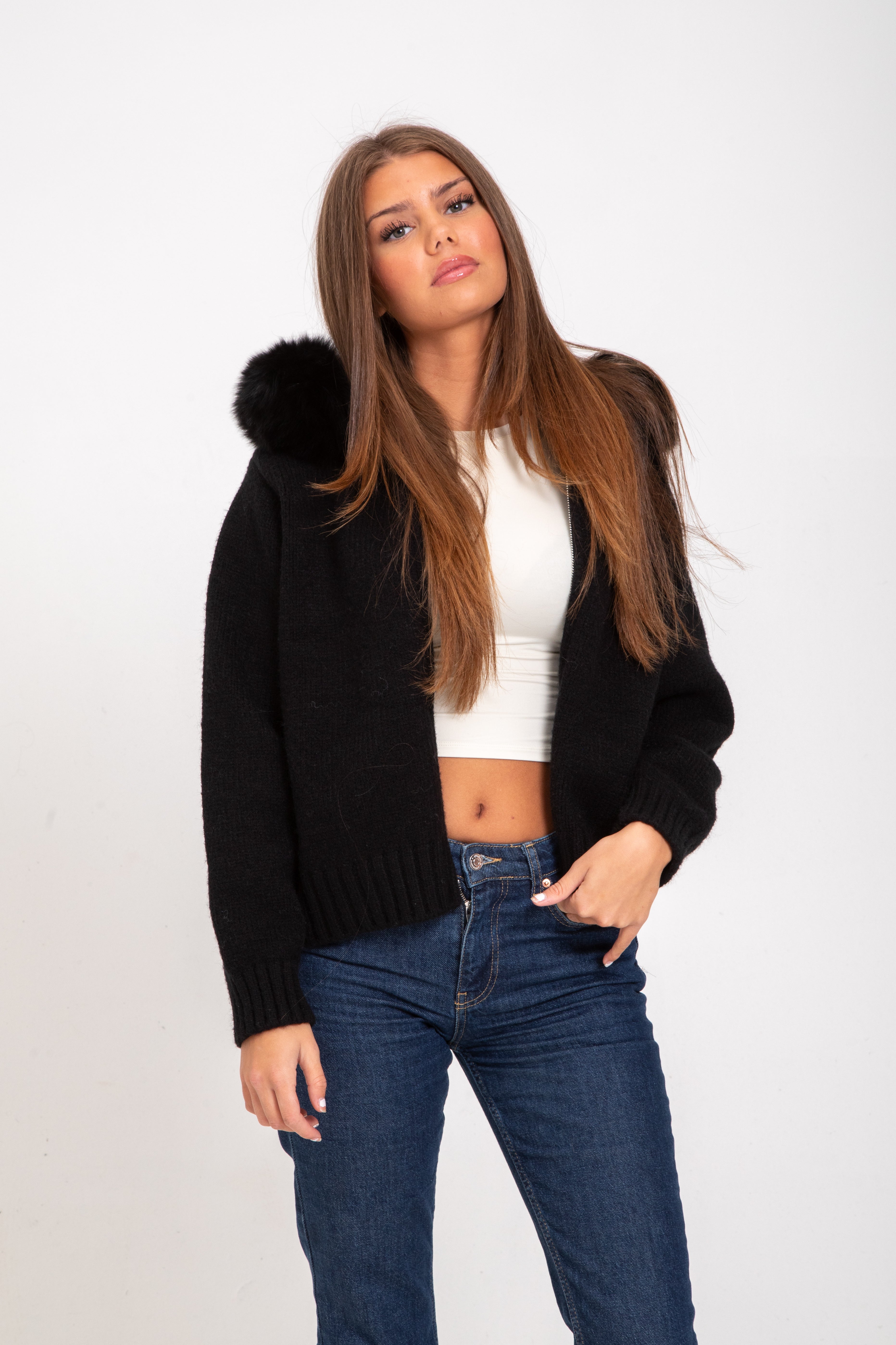 Rose Fur Jacket - Black