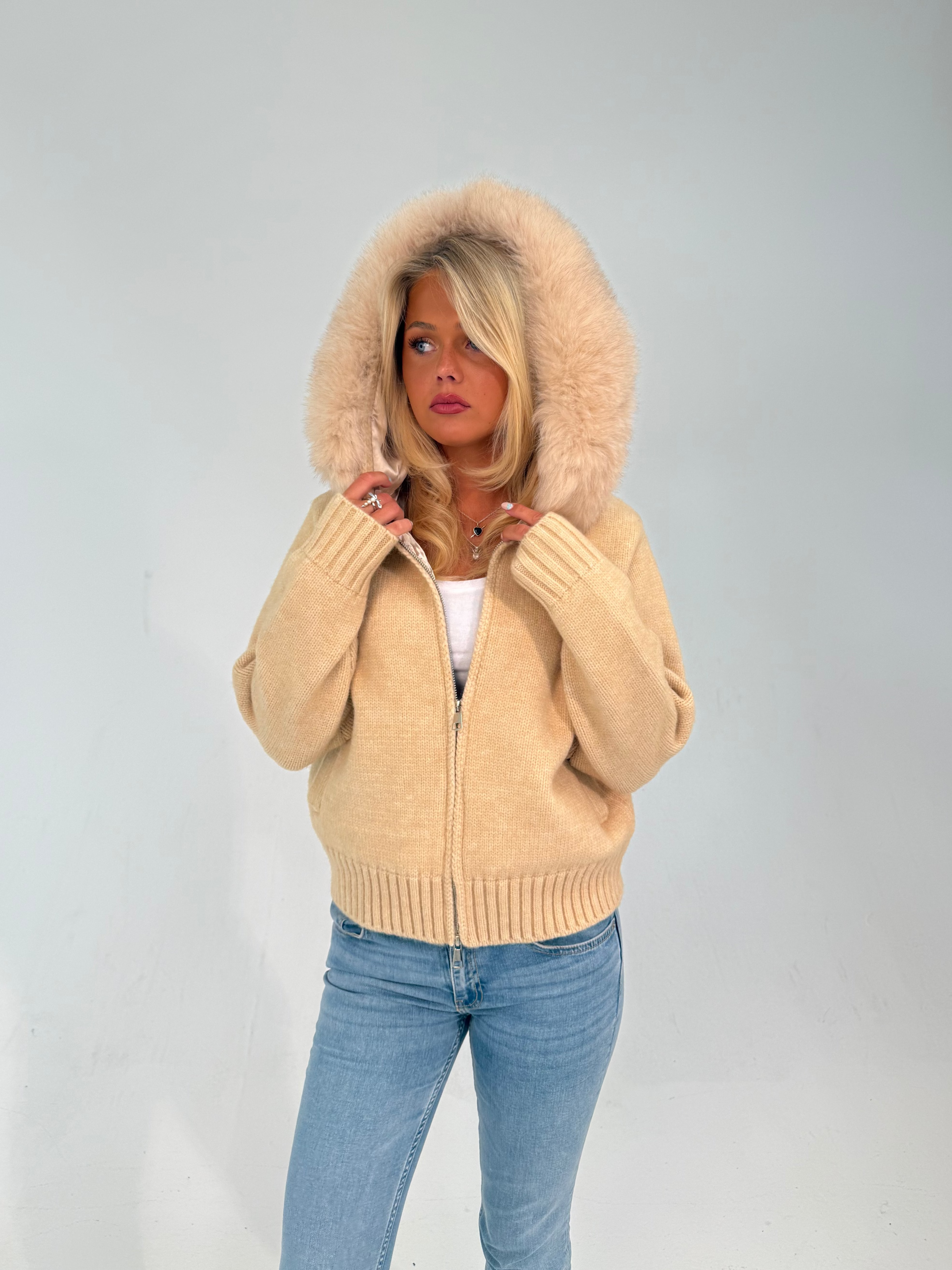 Rose Fur Jacket - Beige