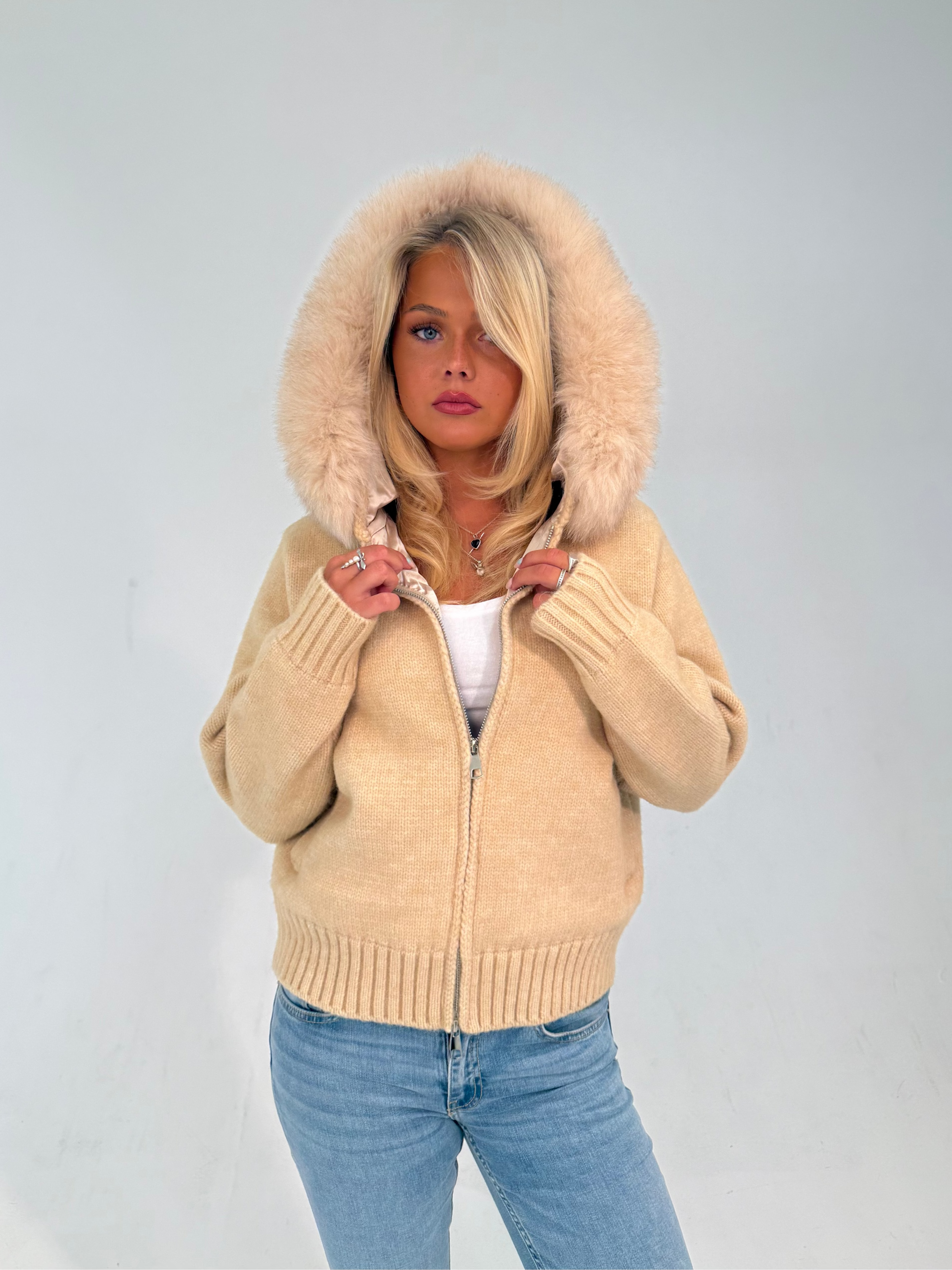 Rose Fur Jacket - Beige