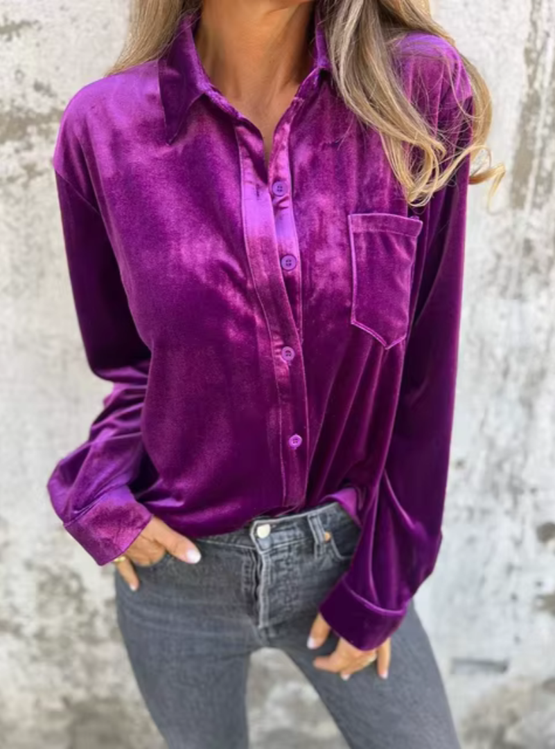 Clara | Velvet Button-Up Blouse