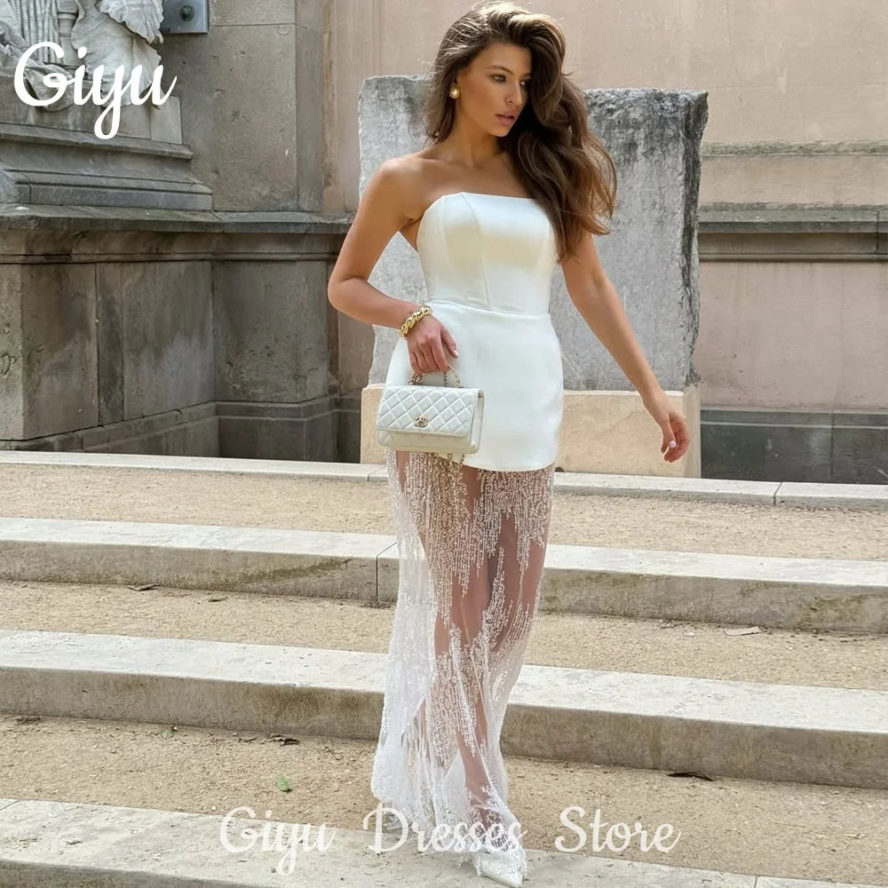 Giyu Modern Sleeveless Lace Wedding Dresses Strapless Modern Satin Short Bridal Gowns Vestido de noiva US Women 2025 Zip Back