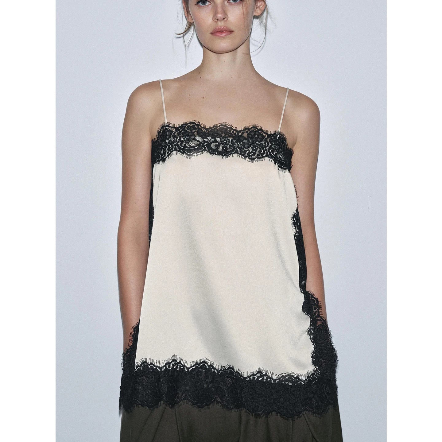 Mary Satin Lace Trim Mini Dress