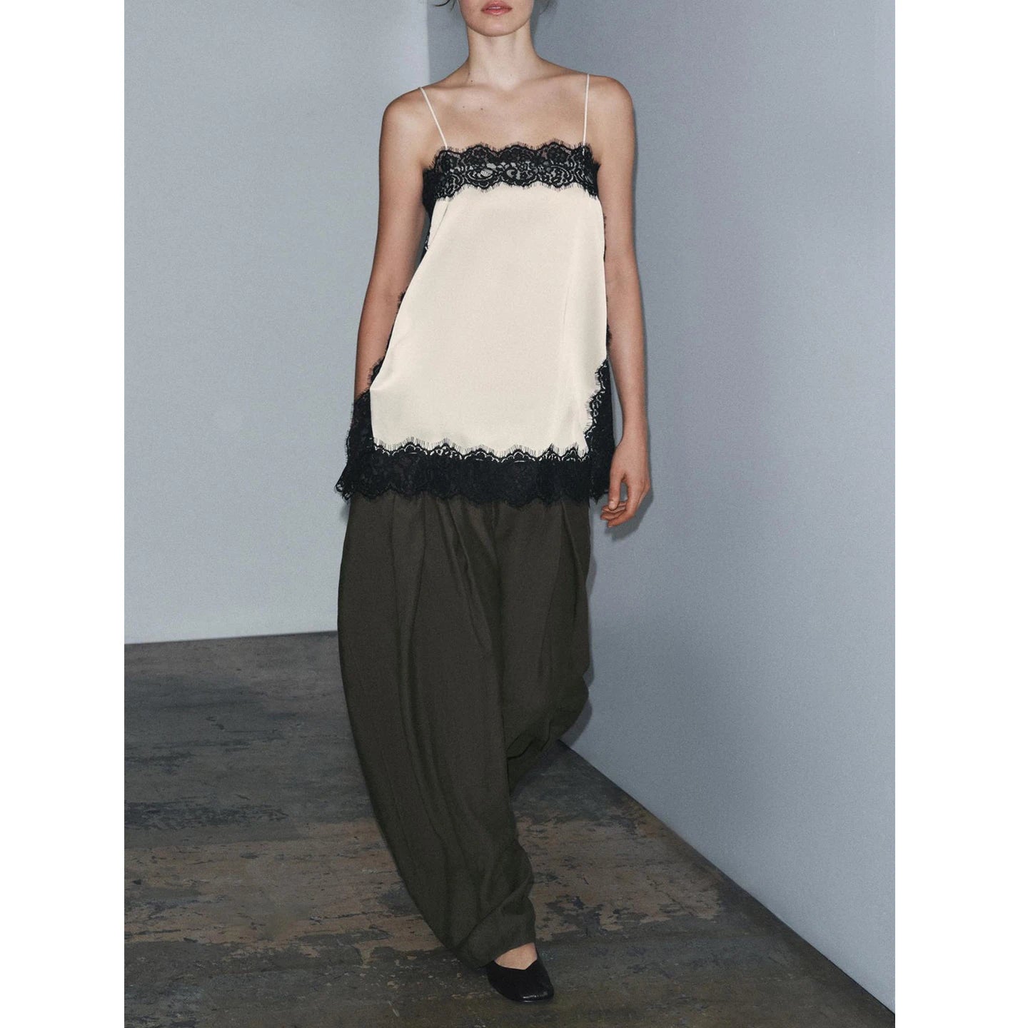 Mary Satin Lace Trim Mini Dress