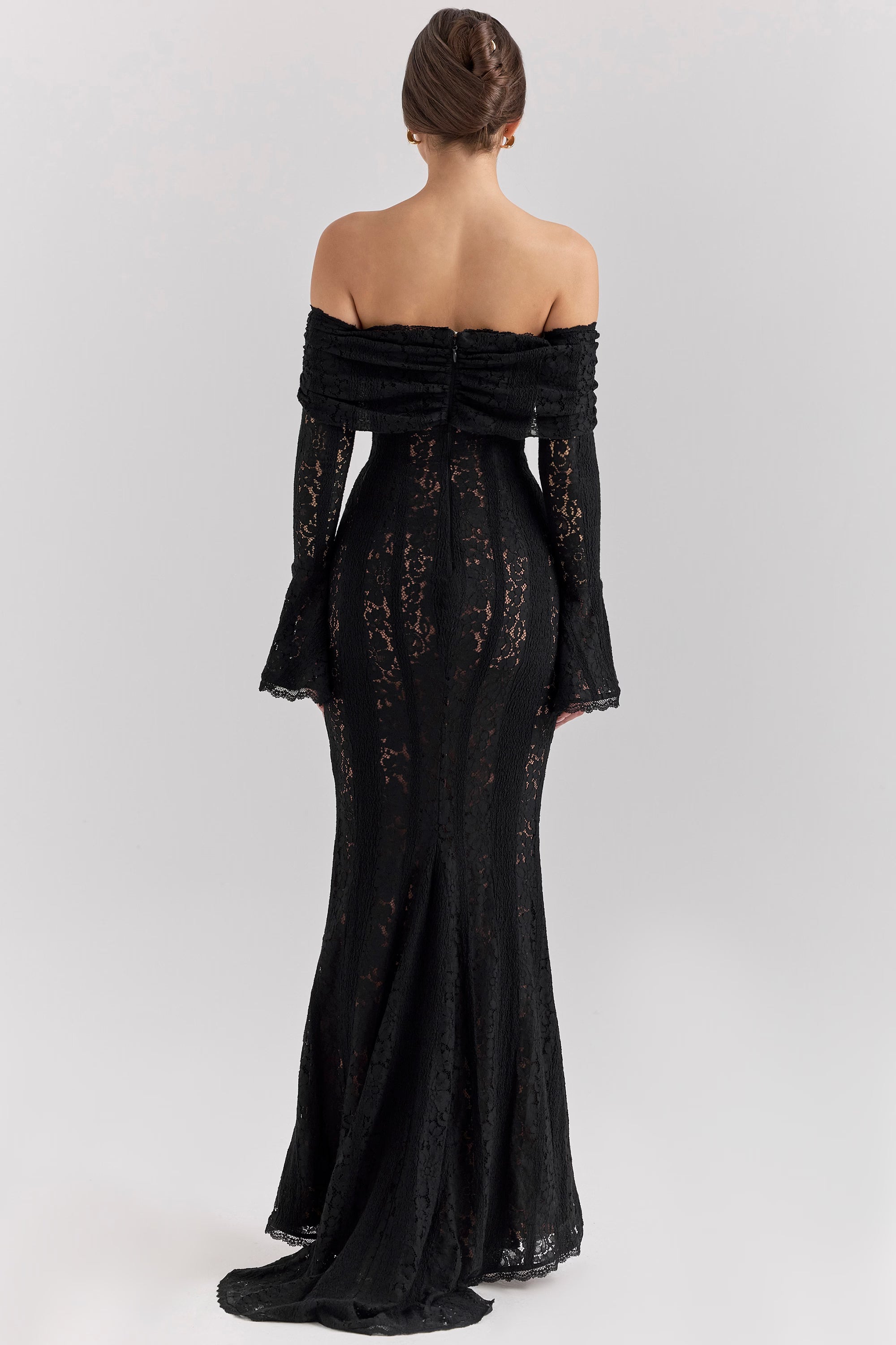Off Shoulder Floral Lace Maxi Dress
