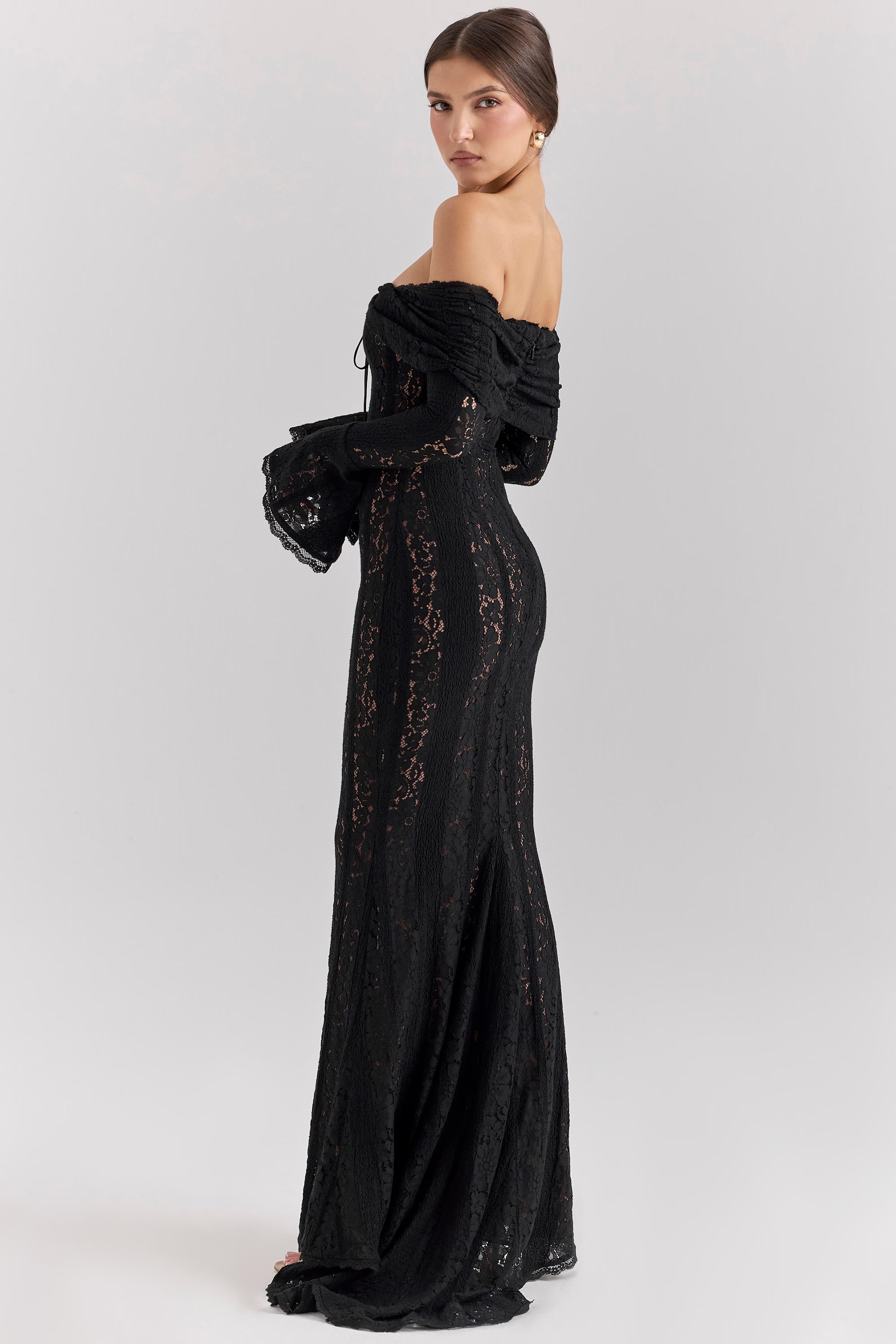 Off Shoulder Floral Lace Maxi Dress