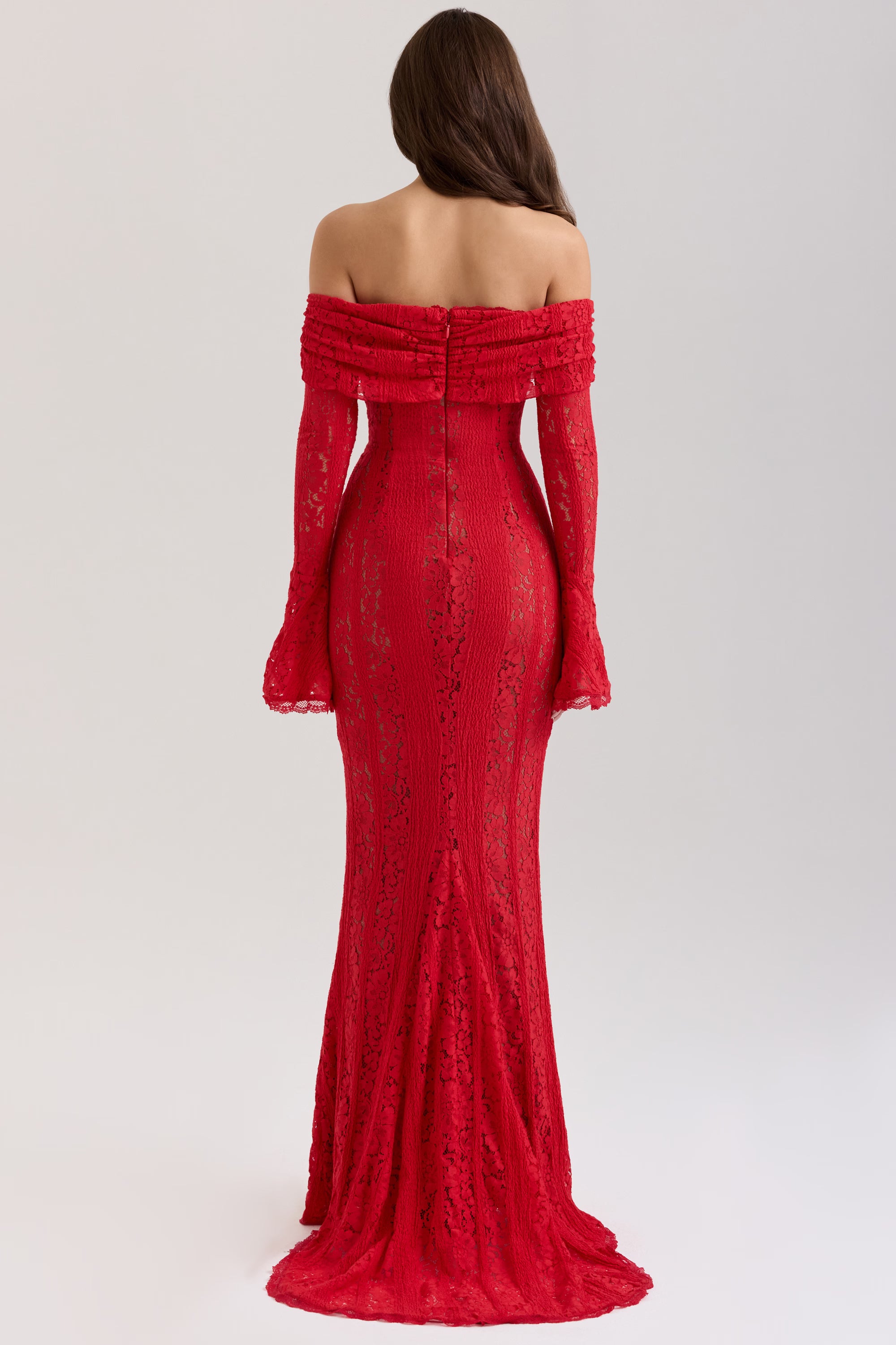 Off Shoulder Floral Lace Maxi Dress