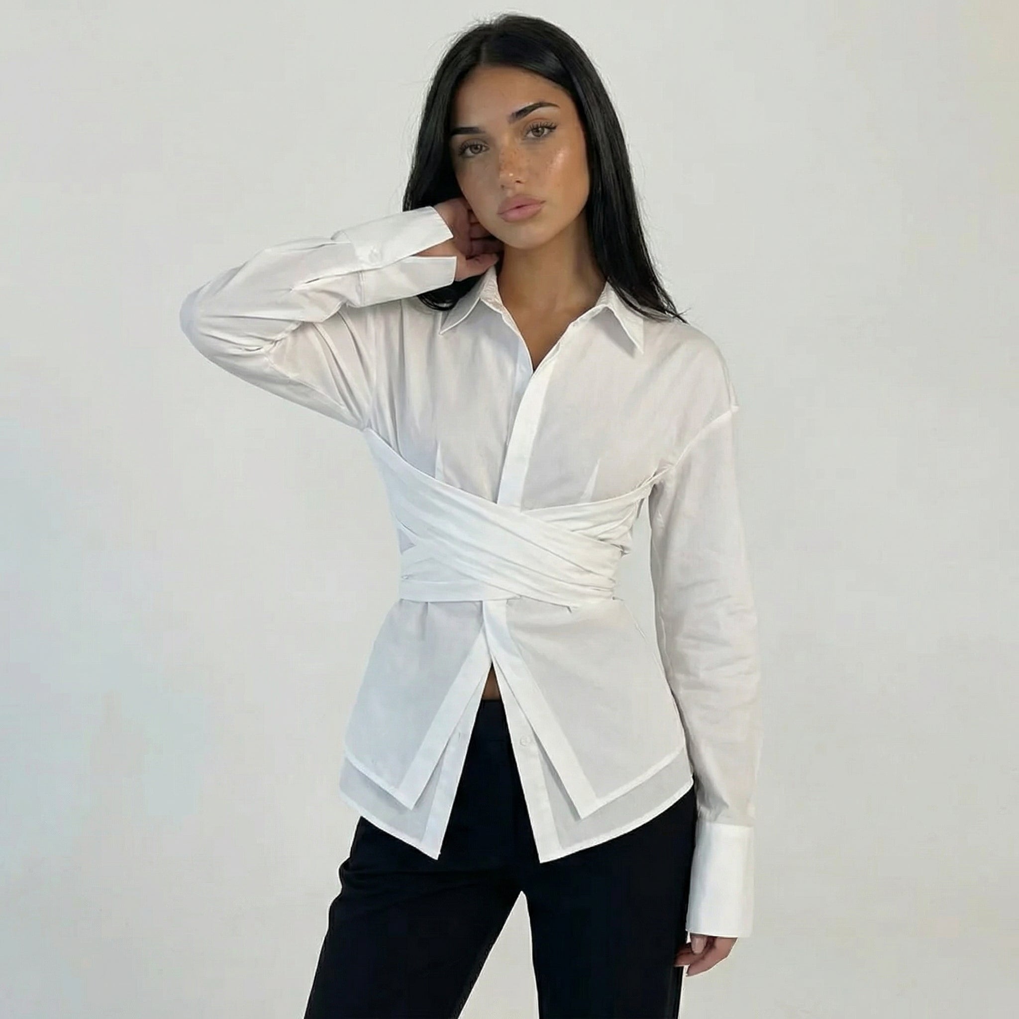 Women’s Corset Wrap Waist Button-Up Shirt