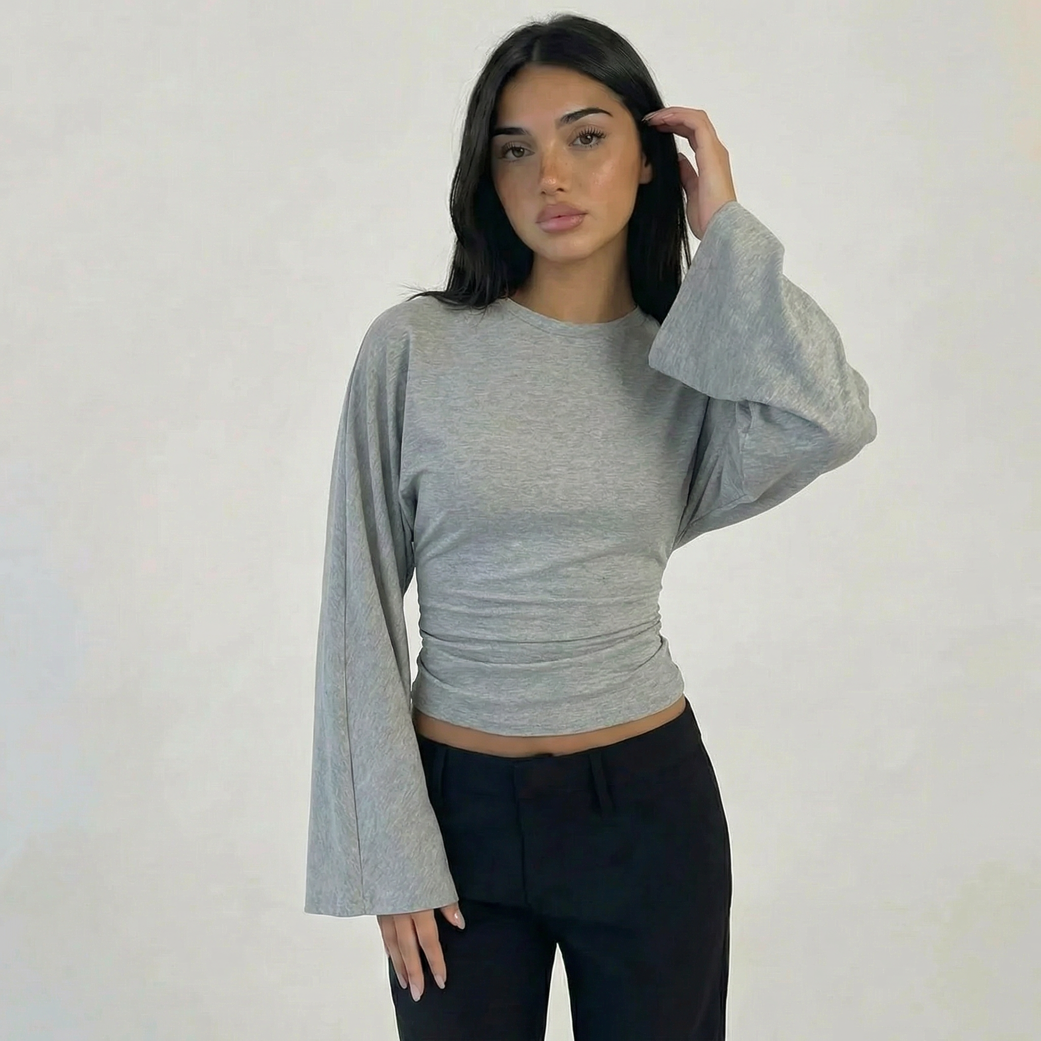 Women’s Ruched Waist Long Sleeve Flare Top