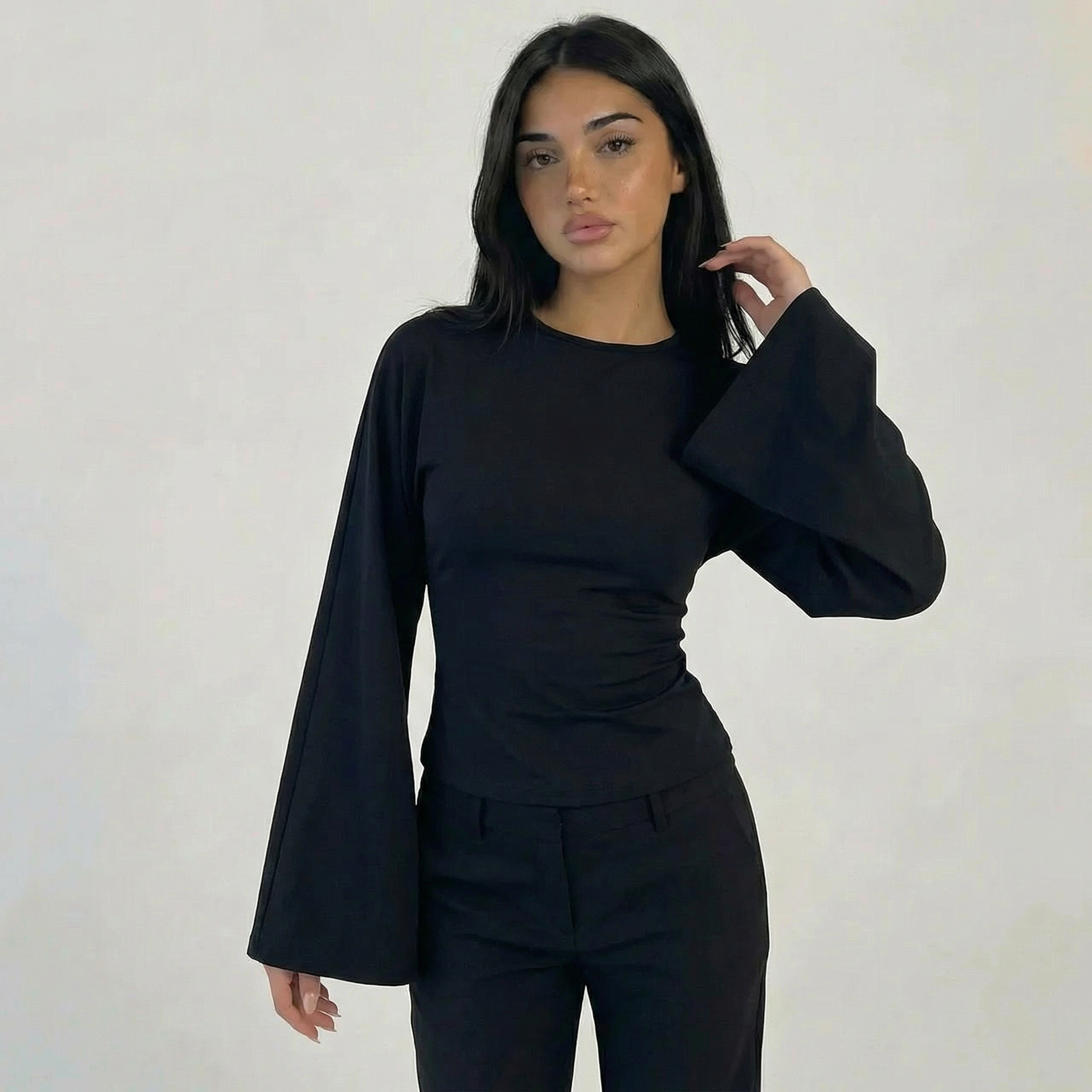 Women’s Ruched Waist Long Sleeve Flare Top