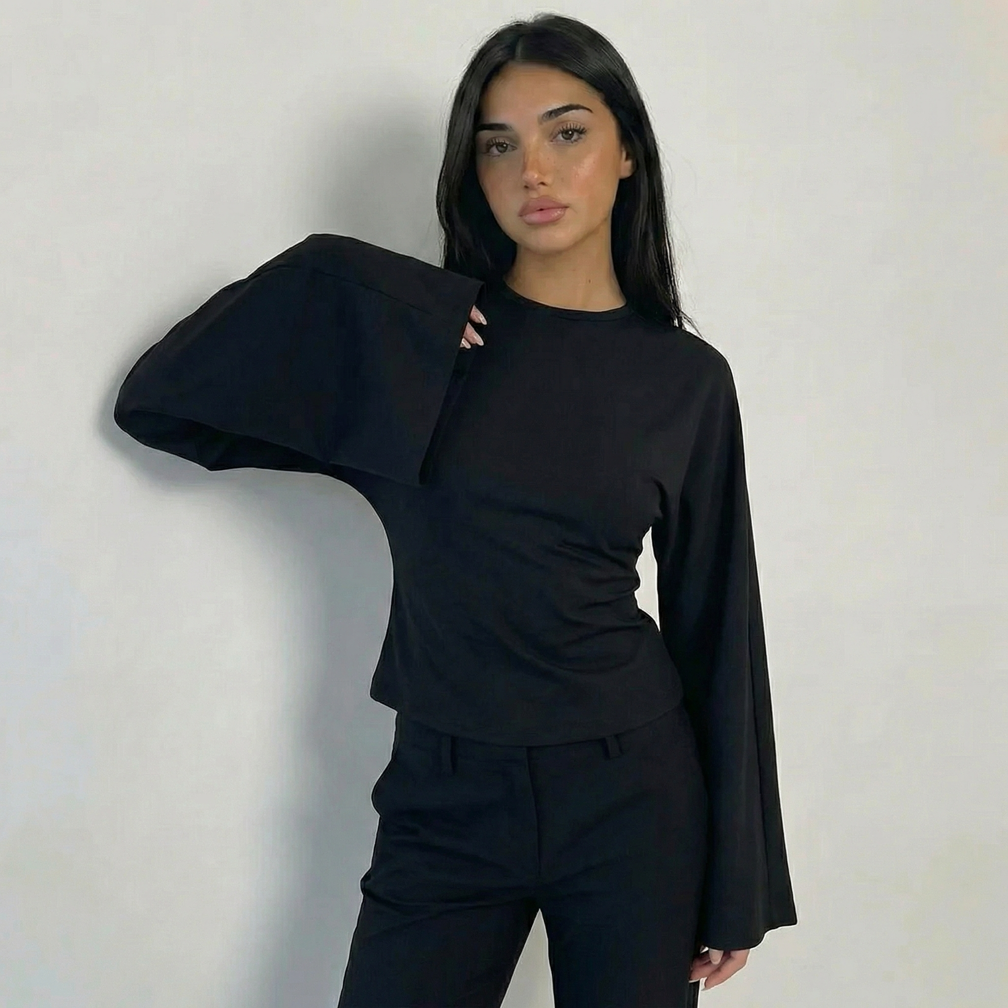 Women’s Ruched Waist Long Sleeve Flare Top
