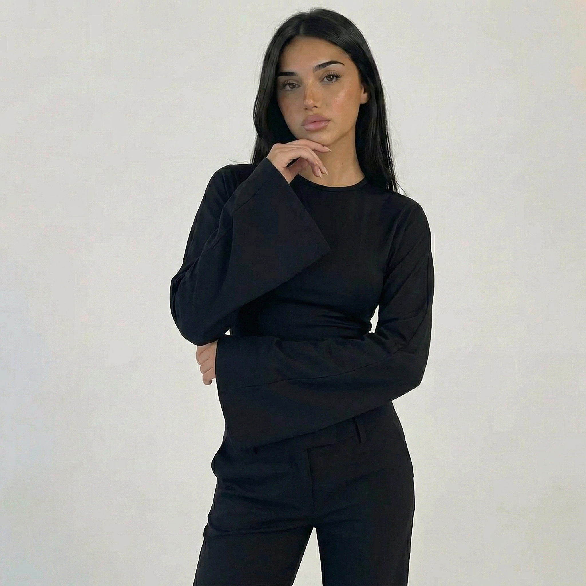 Women’s Ruched Waist Long Sleeve Flare Top