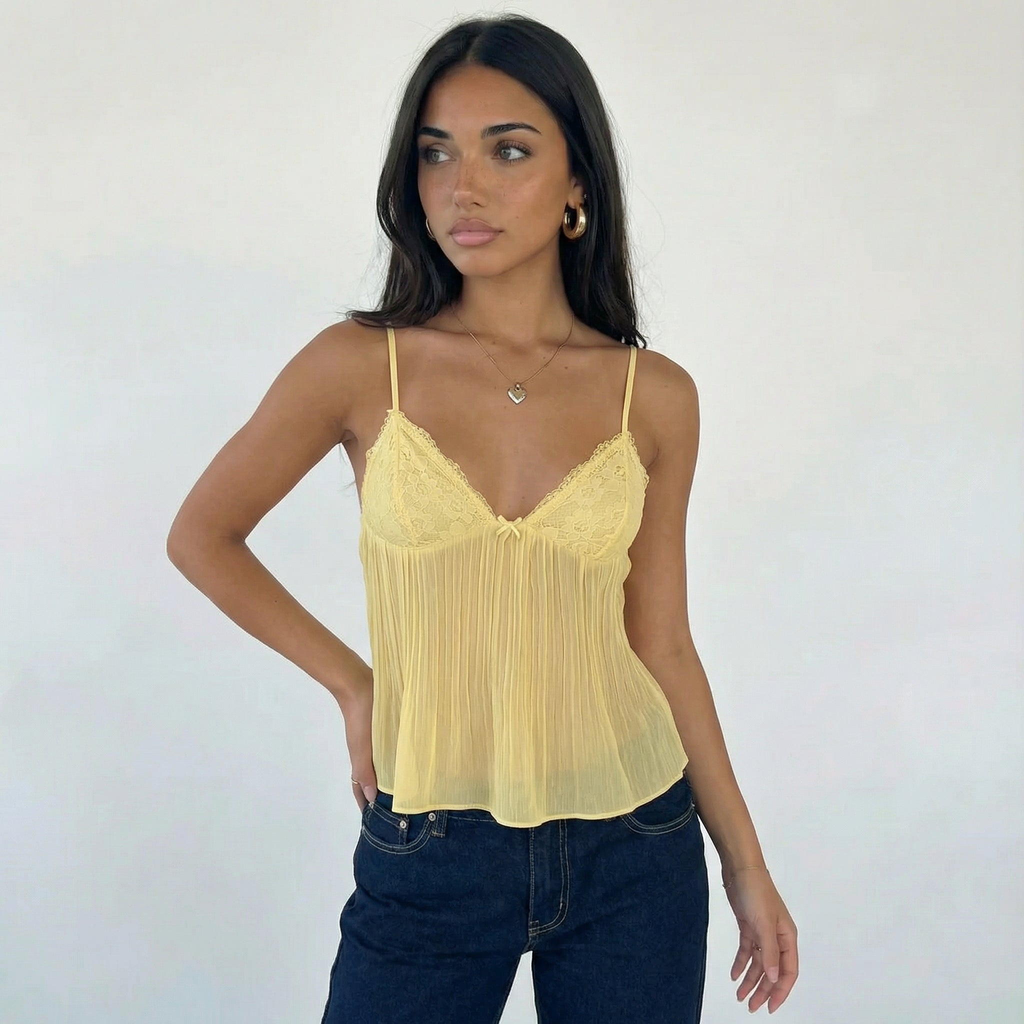 Women’s Lace Pleated Cami Top
