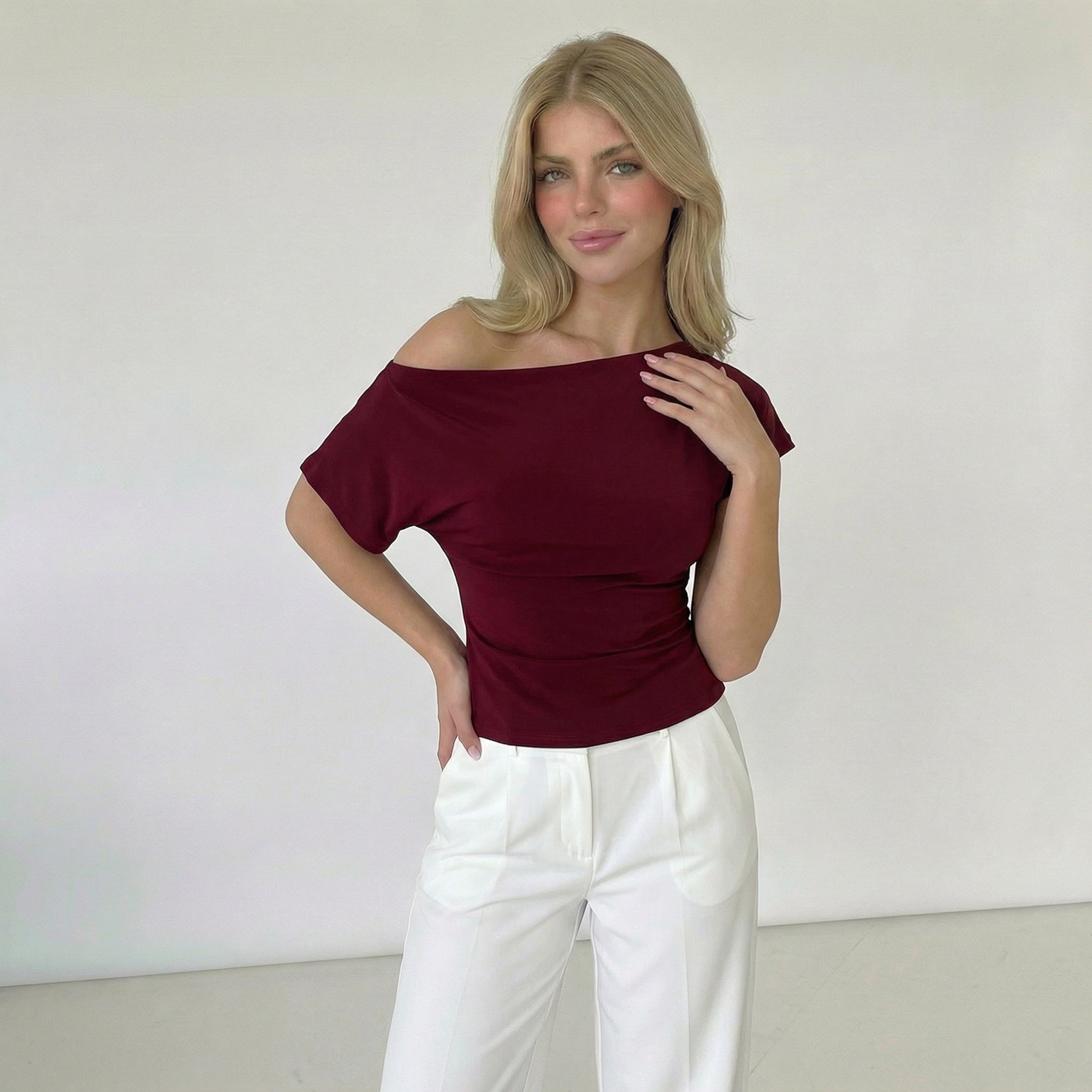 Women’s One Shoulder Fitted Short Sleeve Top