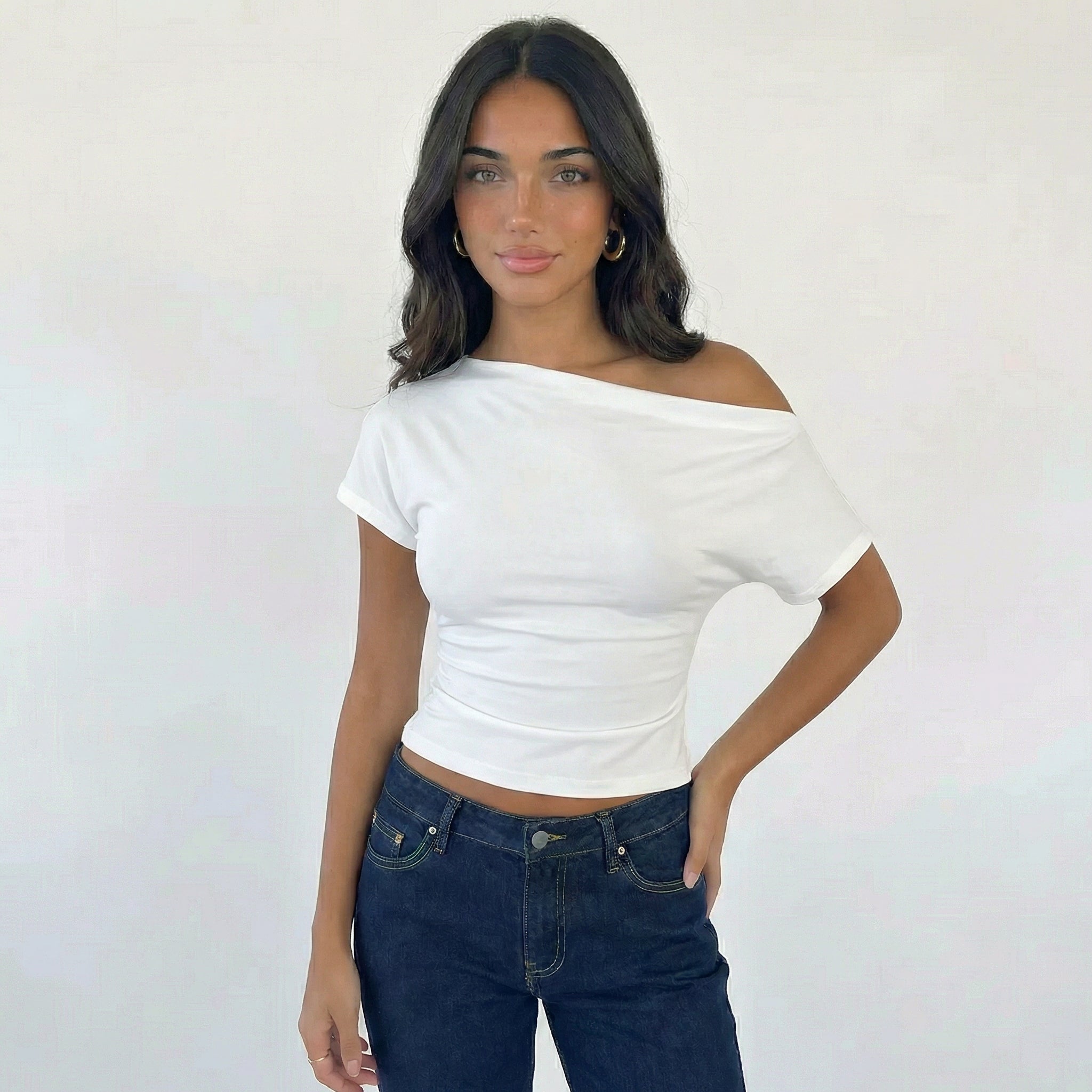 Women’s One Shoulder Fitted Short Sleeve Top
