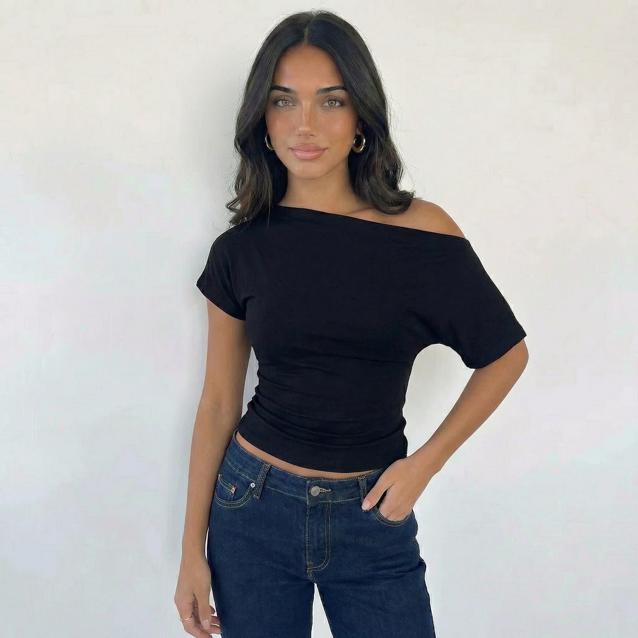 Women’s One Shoulder Fitted Short Sleeve Top