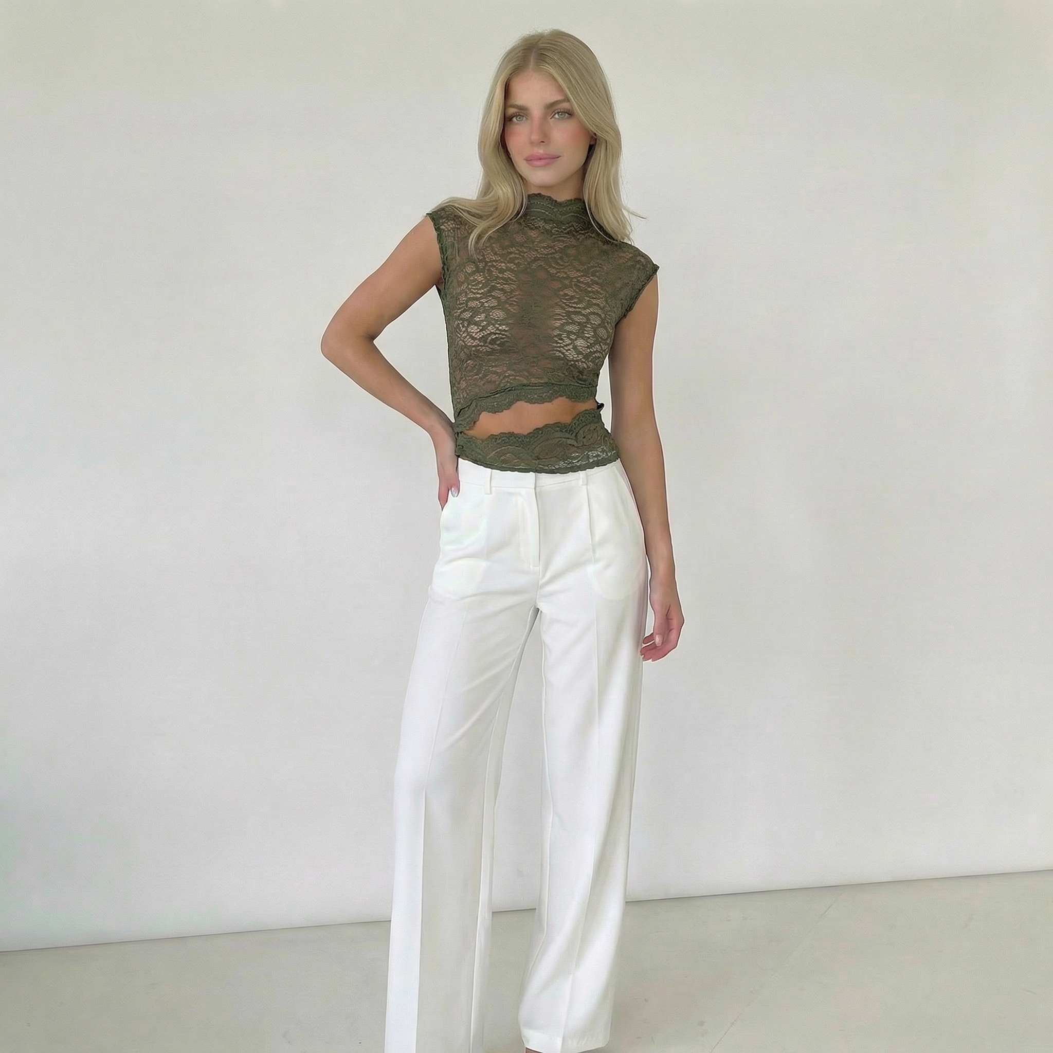 Women’s High Neck Lace Top