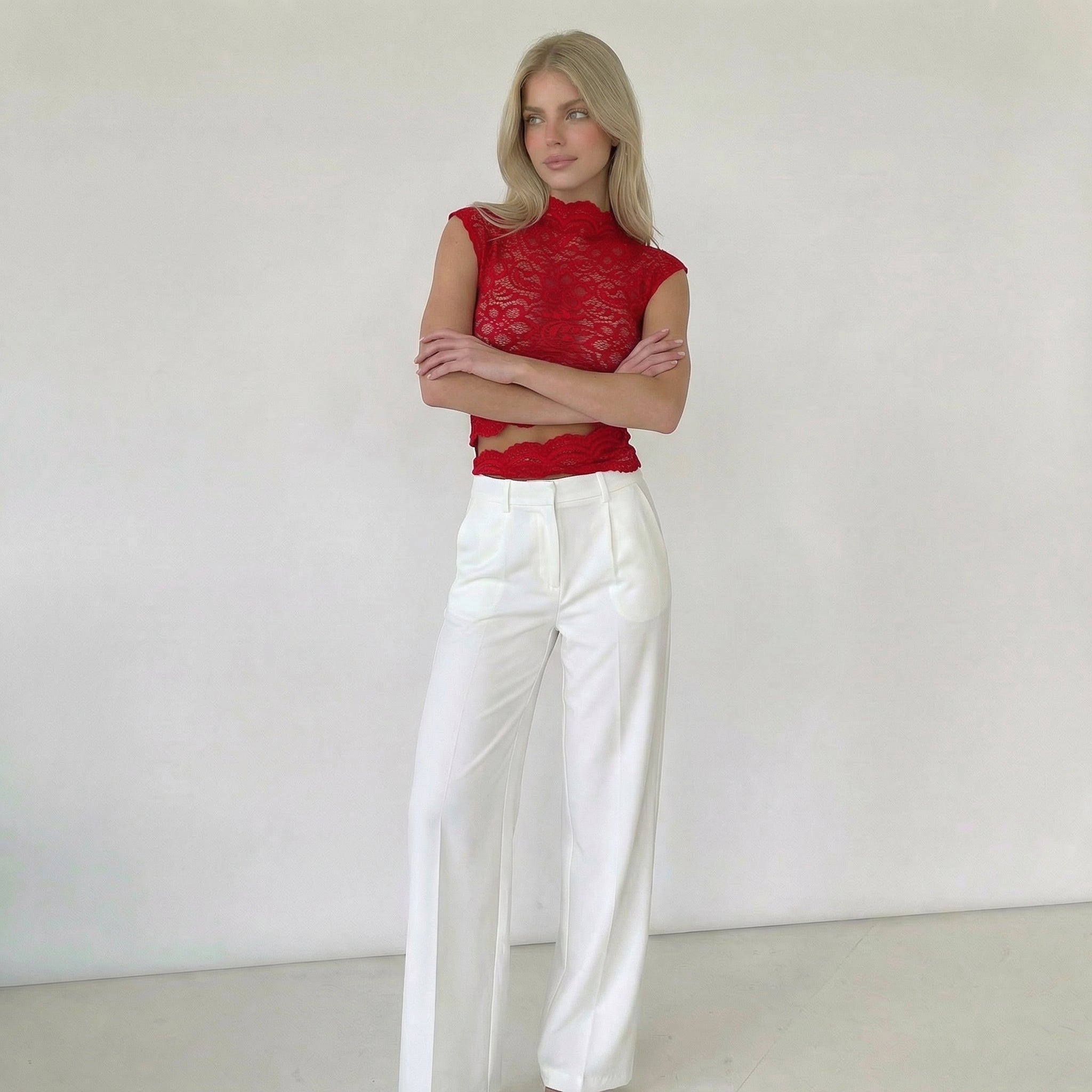 Women’s High Neck Lace Top
