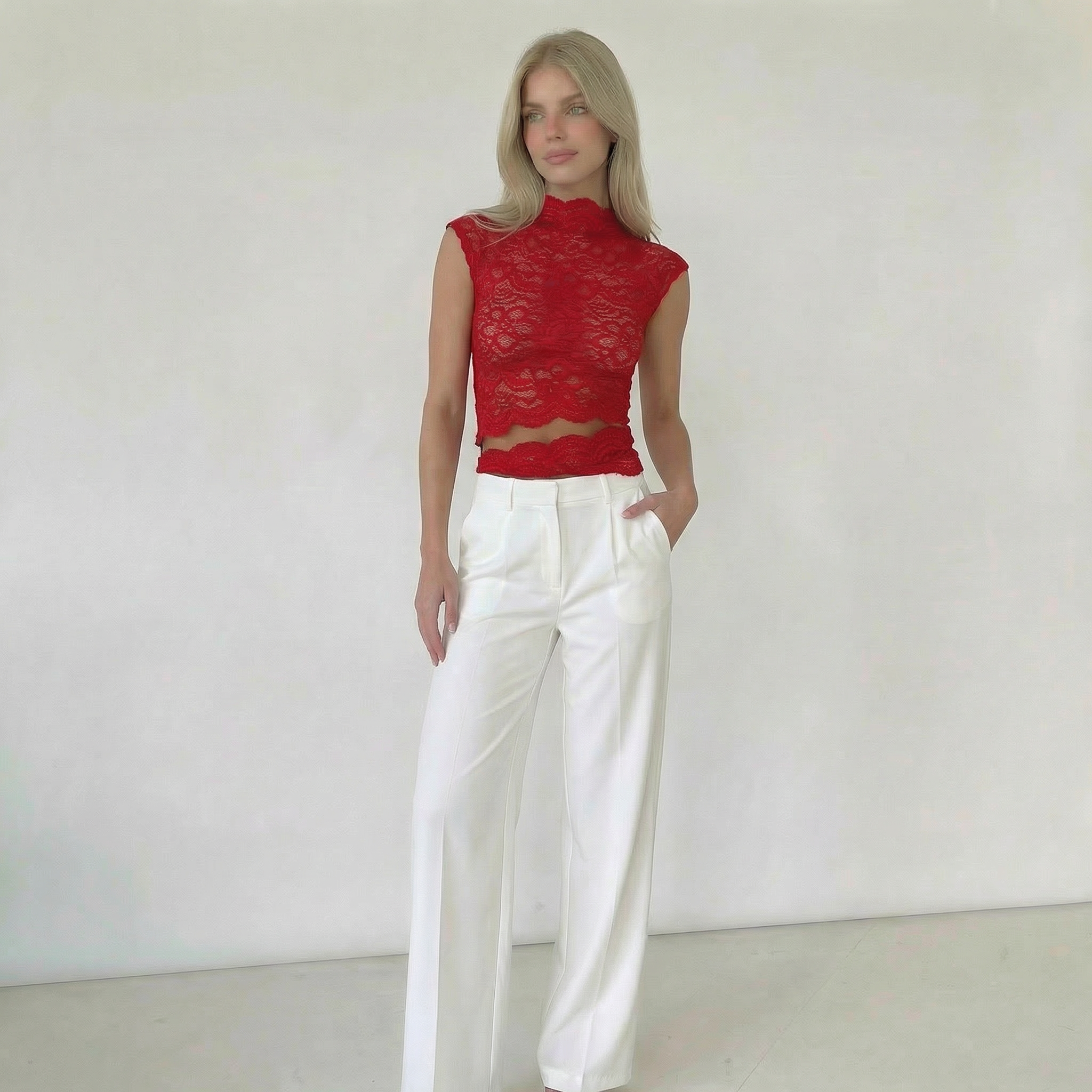 Women’s High Neck Lace Top