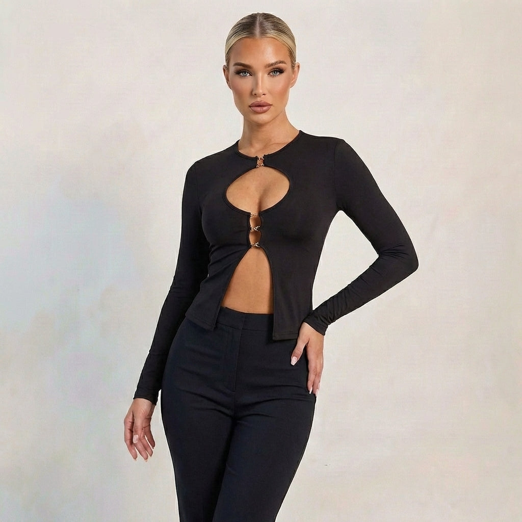 Women’s Cut Out Ring Detail Long Sleeve Top