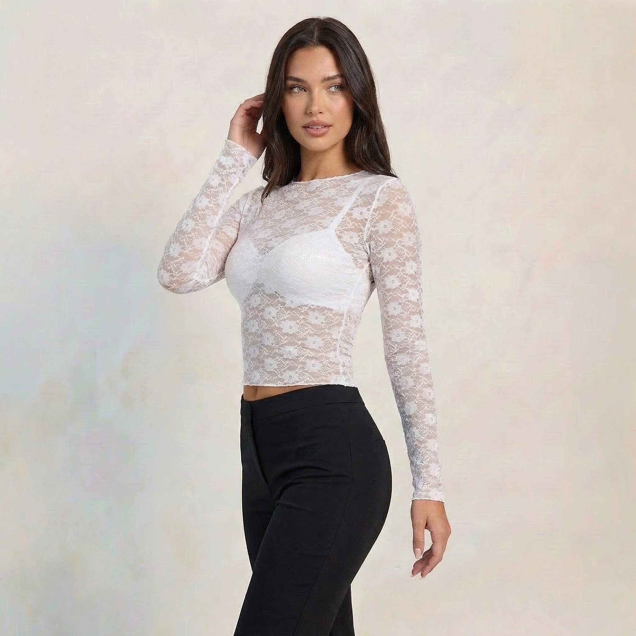 Women’s Sheer Lace Long Sleeve Top