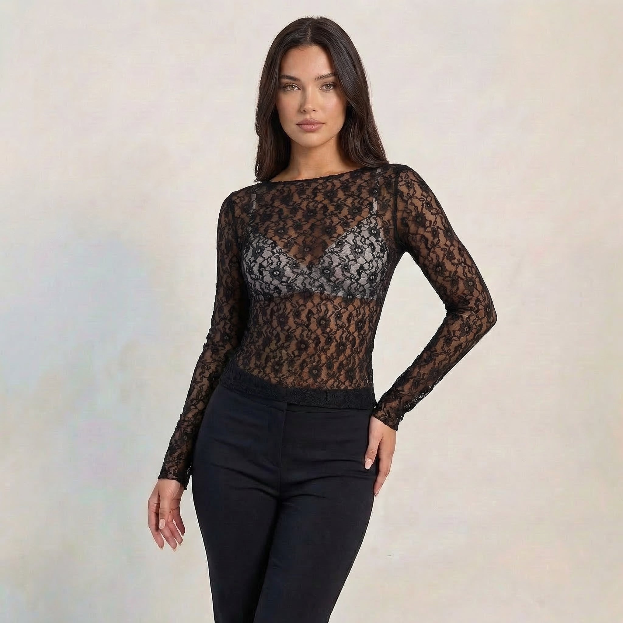 Women’s Sheer Lace Long Sleeve Top