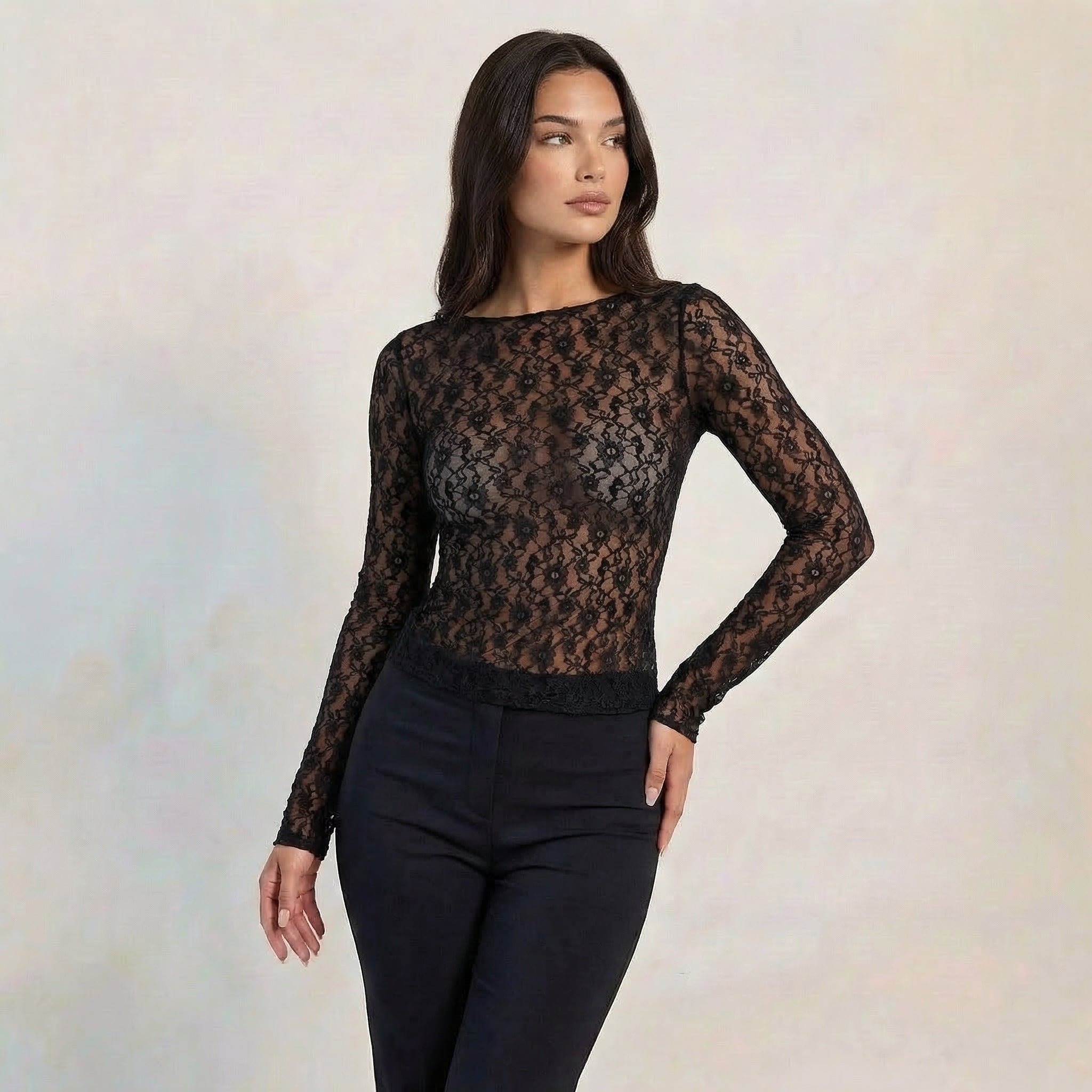 Women’s Sheer Lace Long Sleeve Top