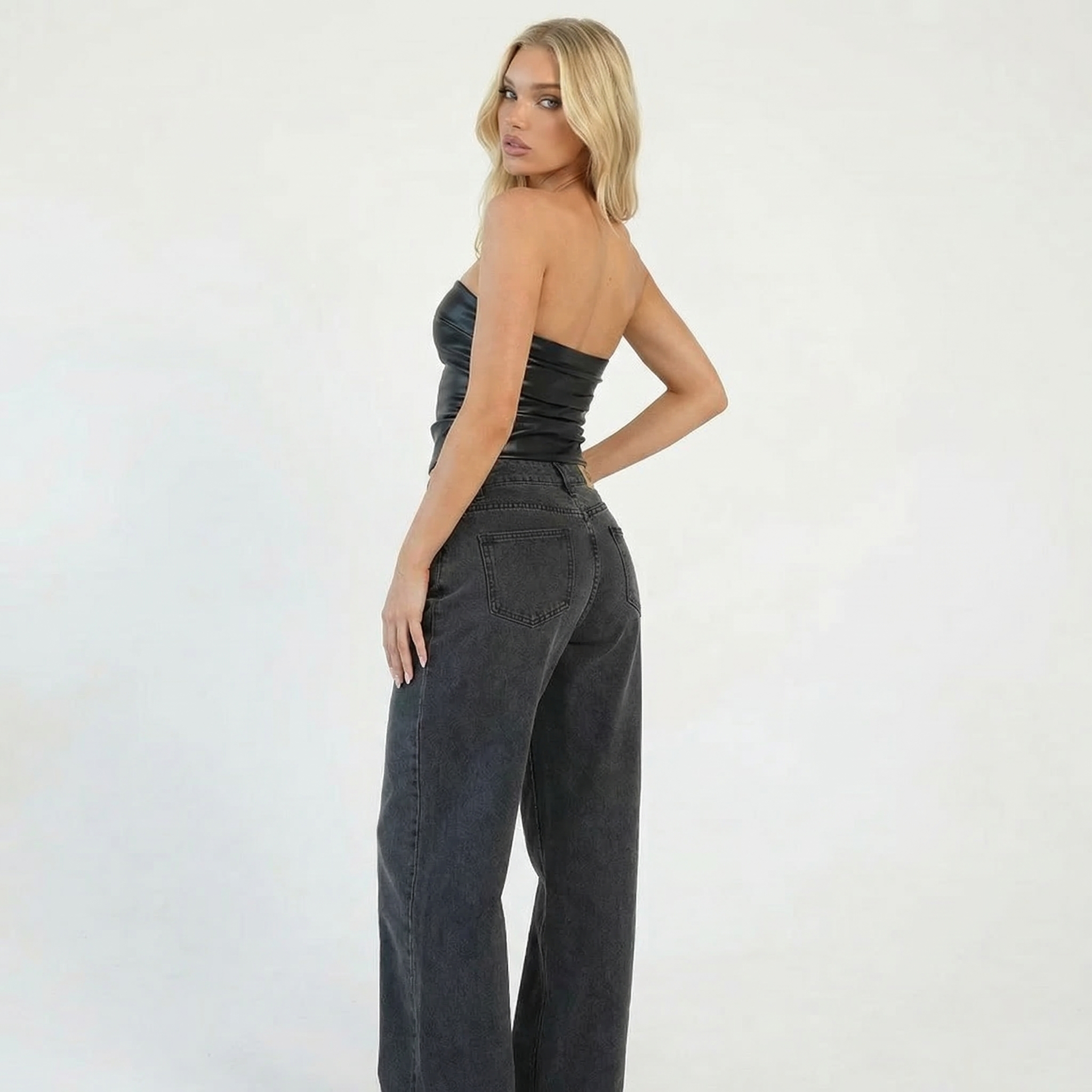 Women’s Faux Leather Strapless Tube Top