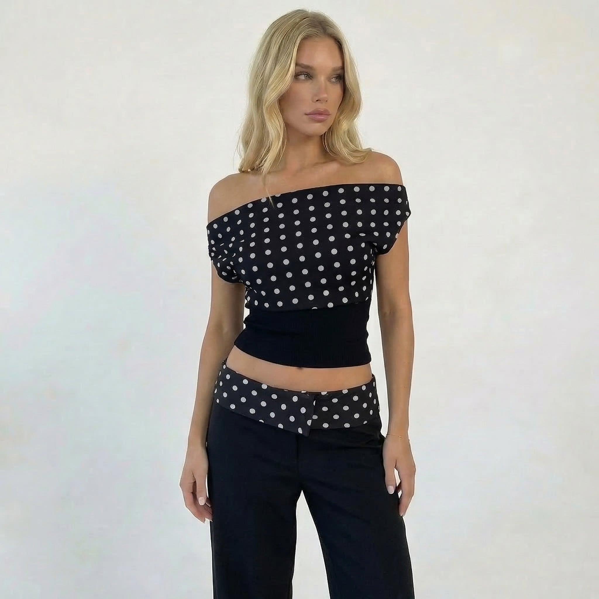 Women’s One Shoulder Polka Dot Draped Top