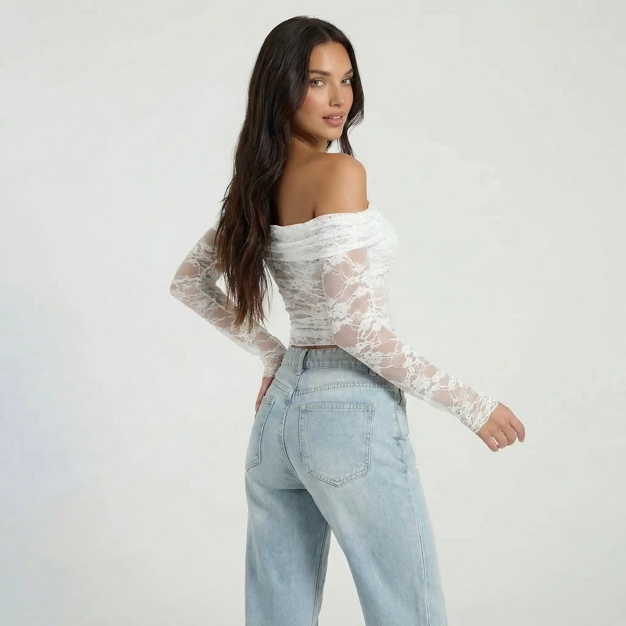 Women’s Off Shoulder Lace Long Sleeve Top