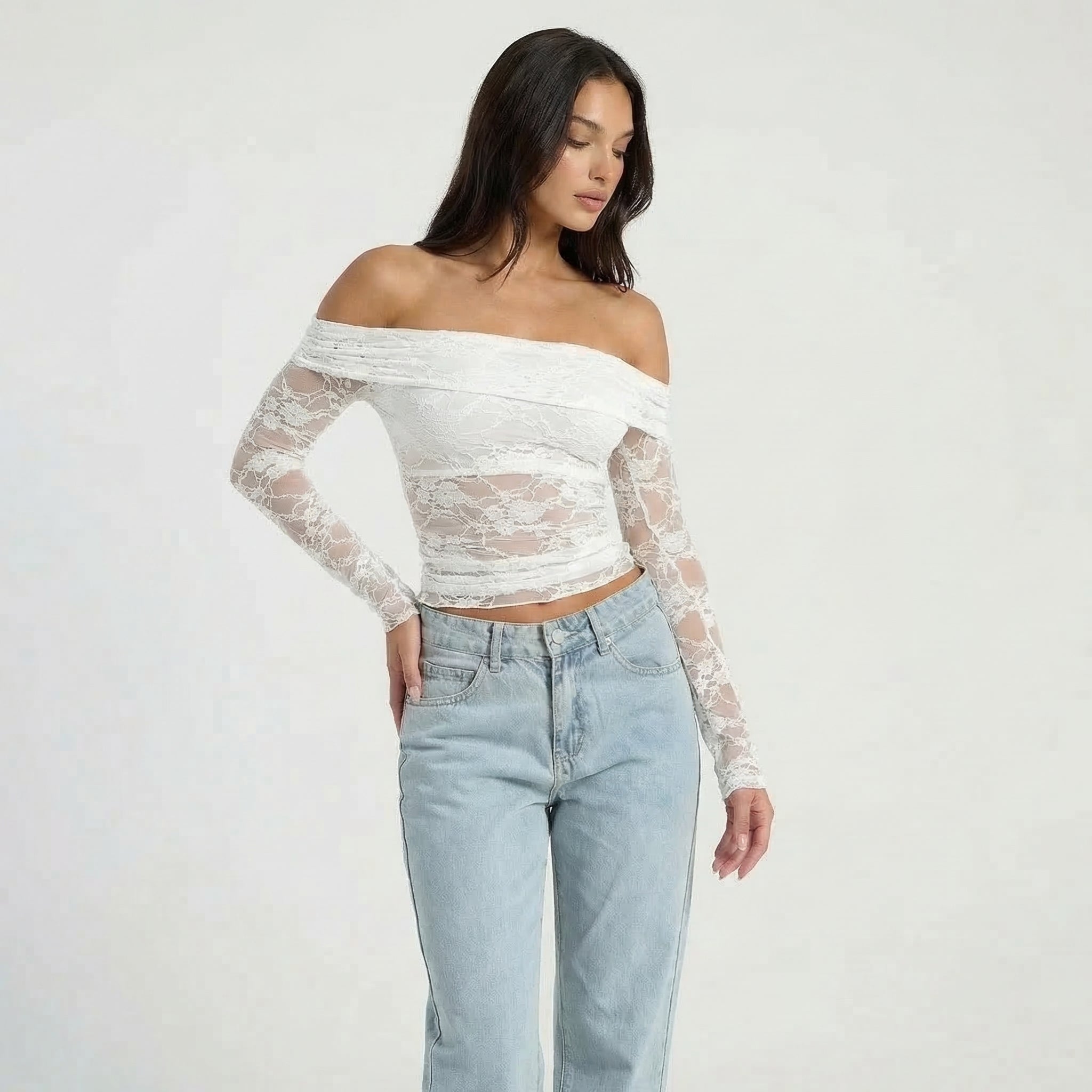Women’s Off Shoulder Lace Long Sleeve Top