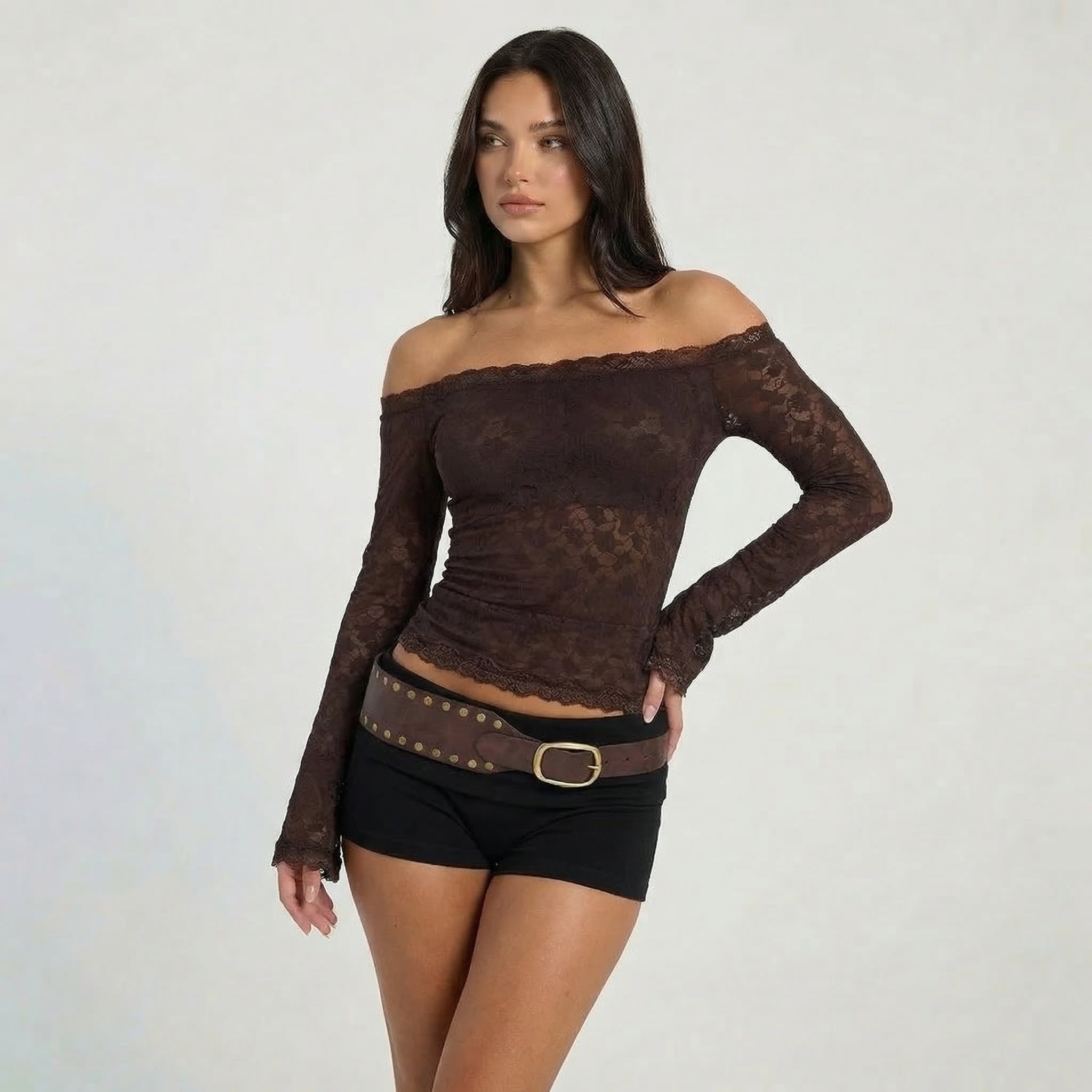 Women’s Off Shoulder Lace Long Sleeve Top