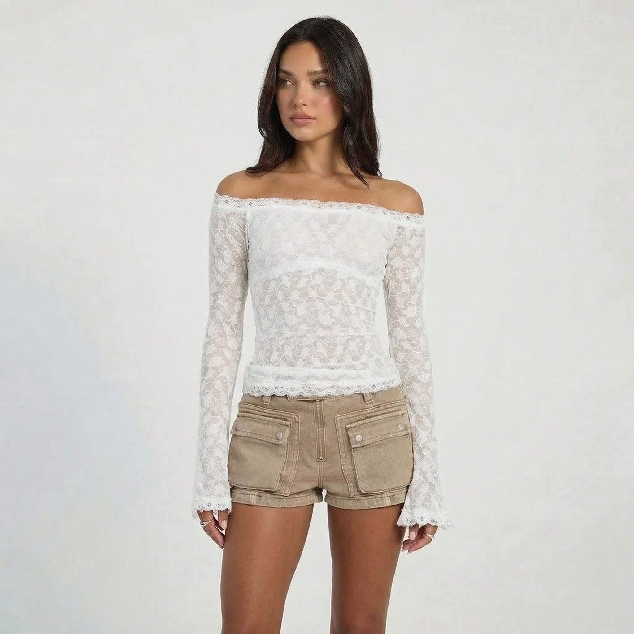 Women’s Off Shoulder Lace Long Sleeve Top