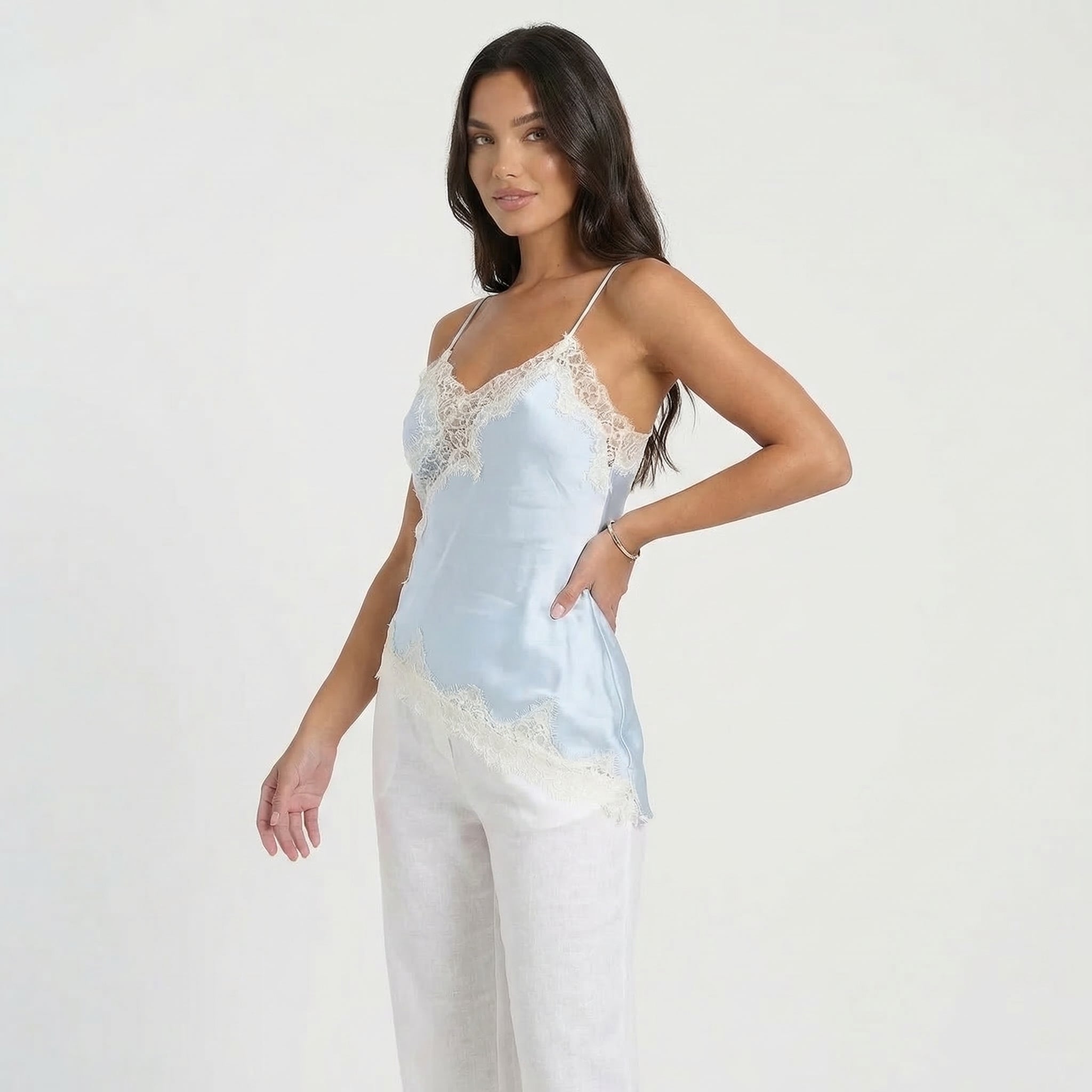 Women’s Satin Lace Trim Cami Top