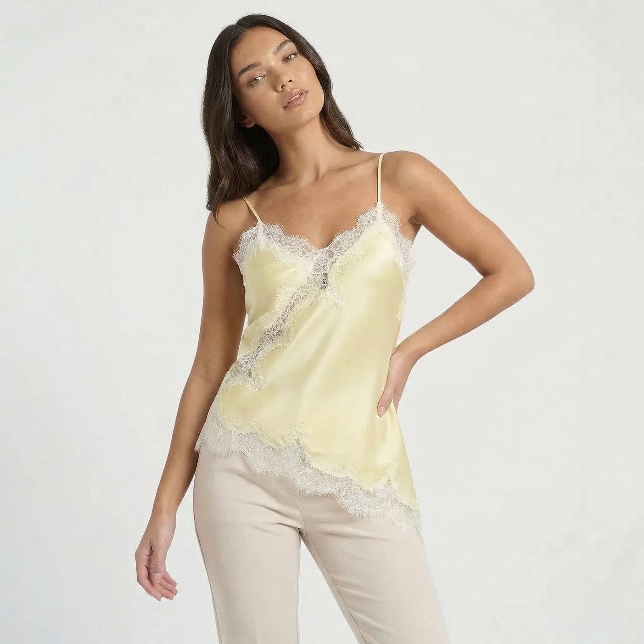 Women’s Satin Lace Trim Cami Top