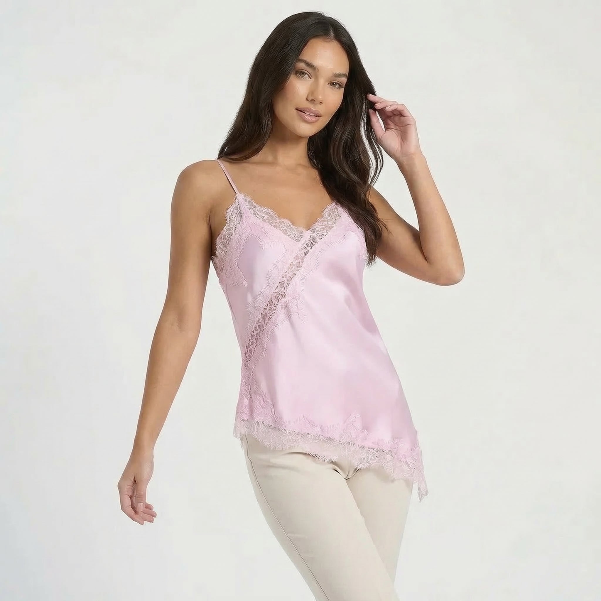 Women’s Satin Lace Trim Cami Top