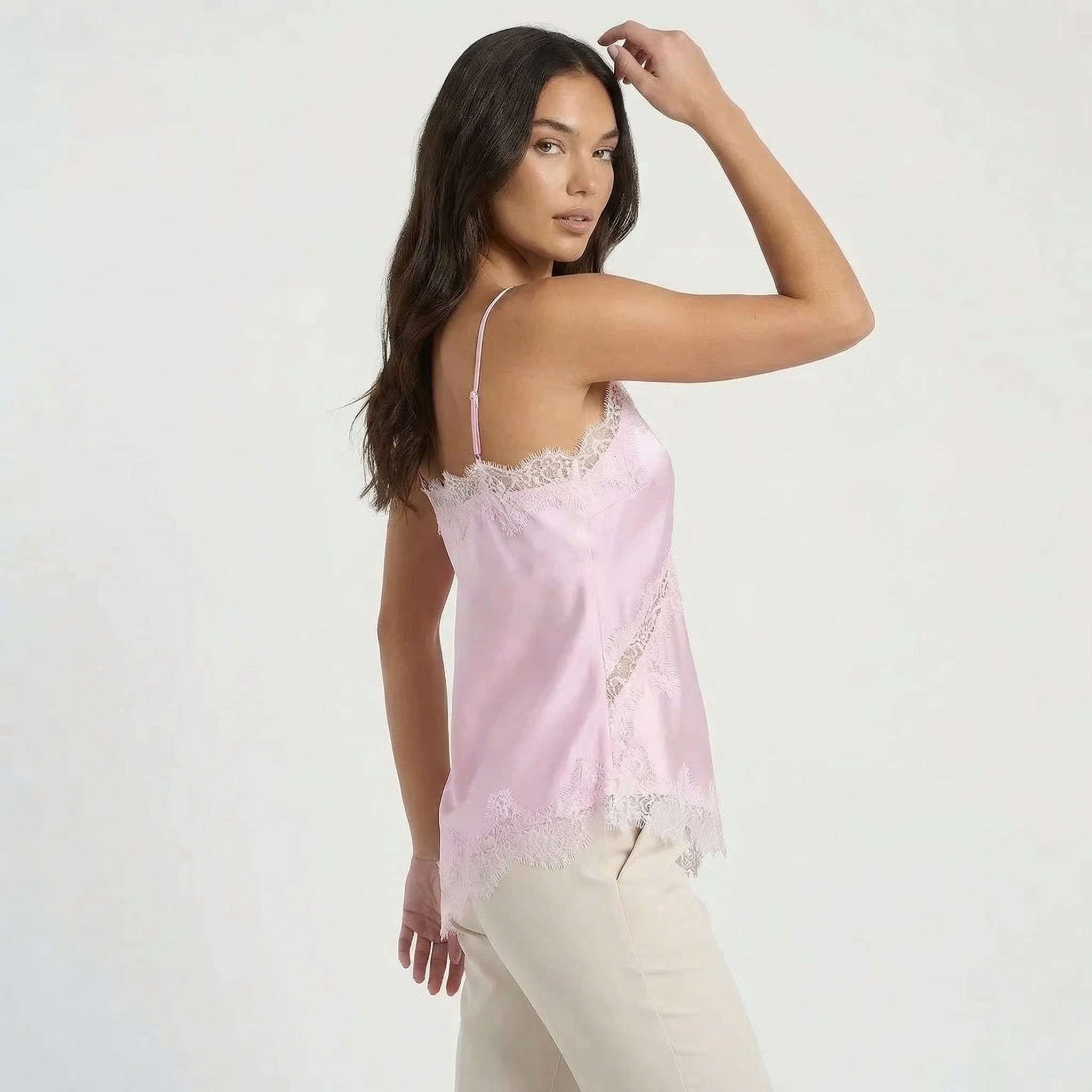 Women’s Satin Lace Trim Cami Top