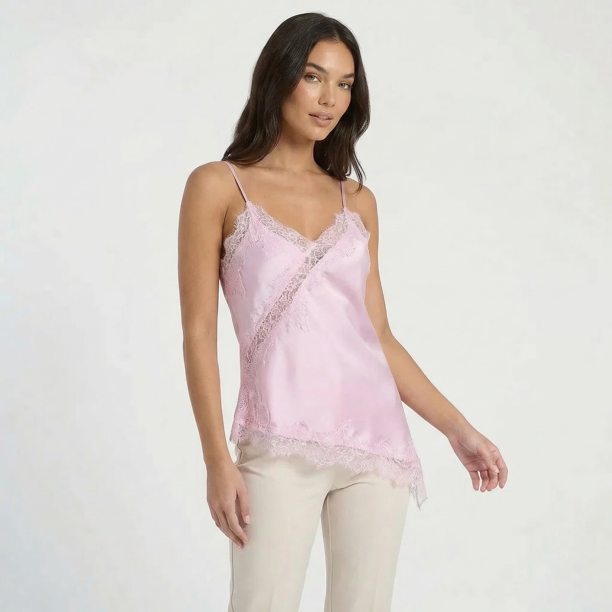 Women’s Satin Lace Trim Cami Top