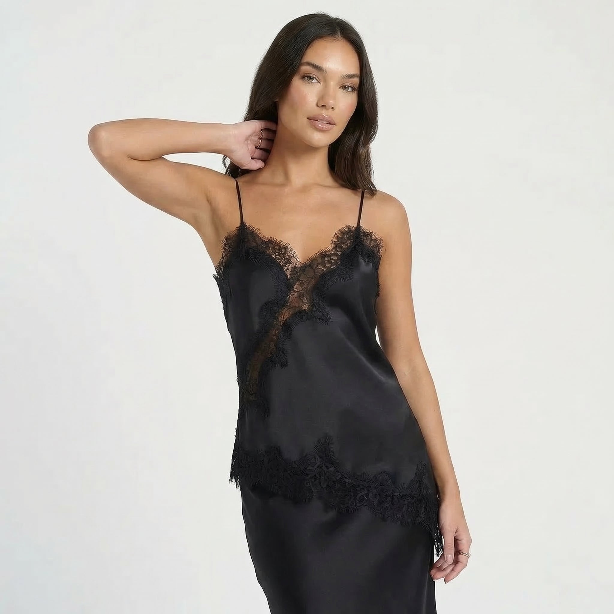 Women’s Satin Lace Trim Cami Top