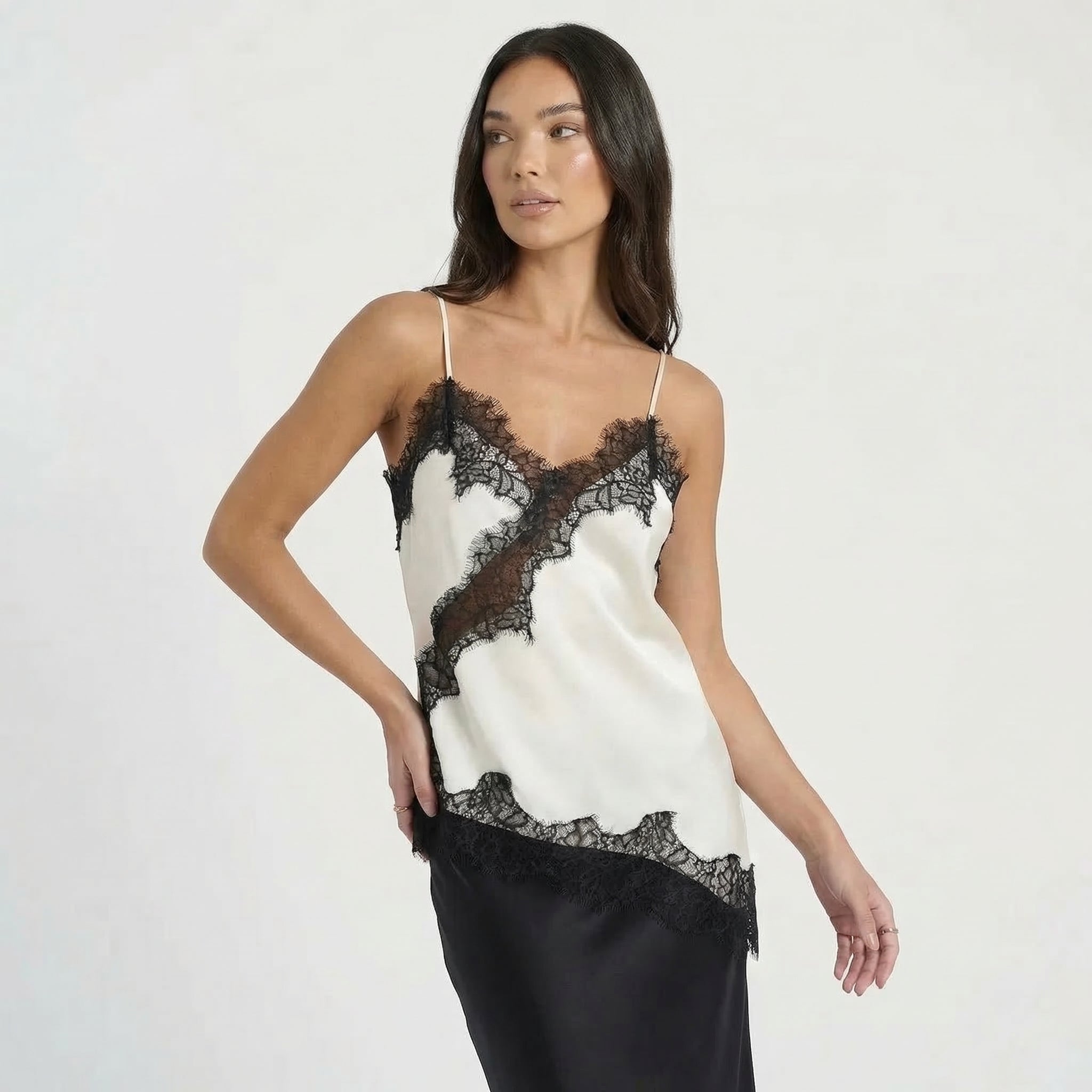 Women’s Satin Lace Trim Cami Top