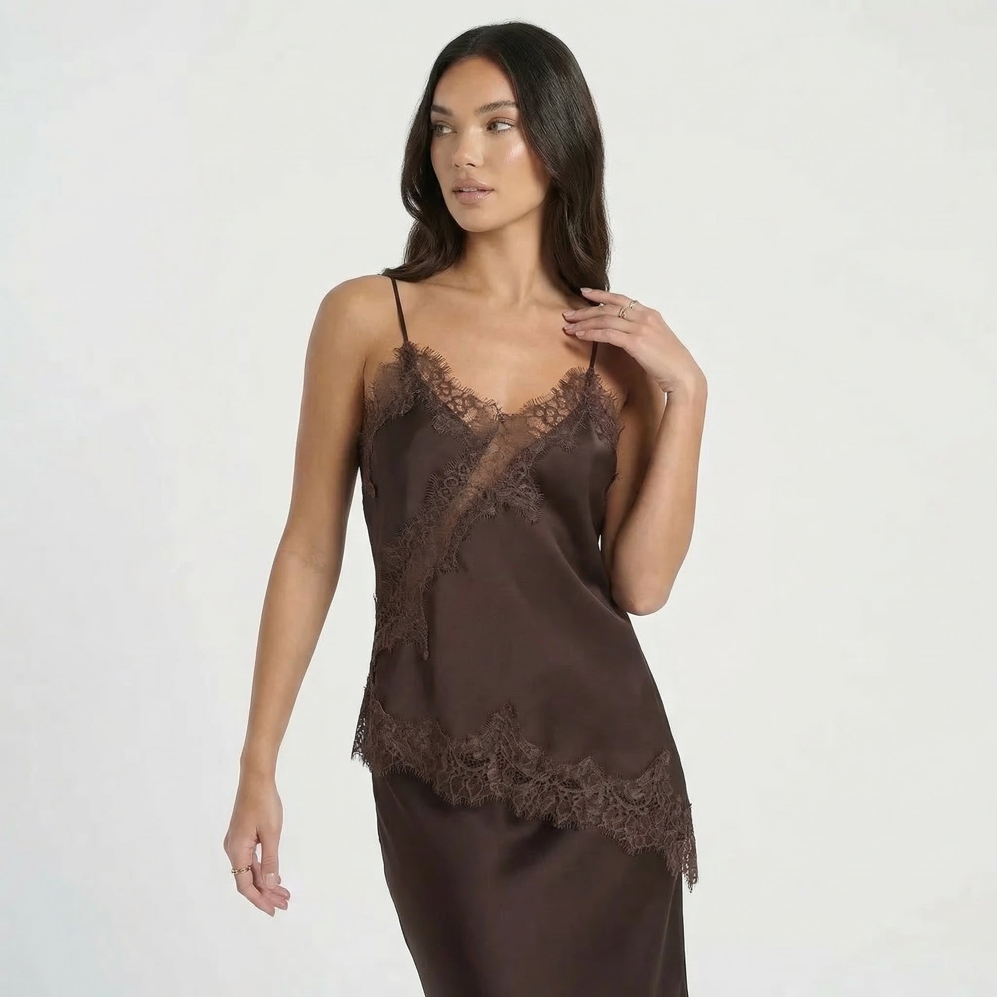 Women’s Satin Lace Trim Cami Top