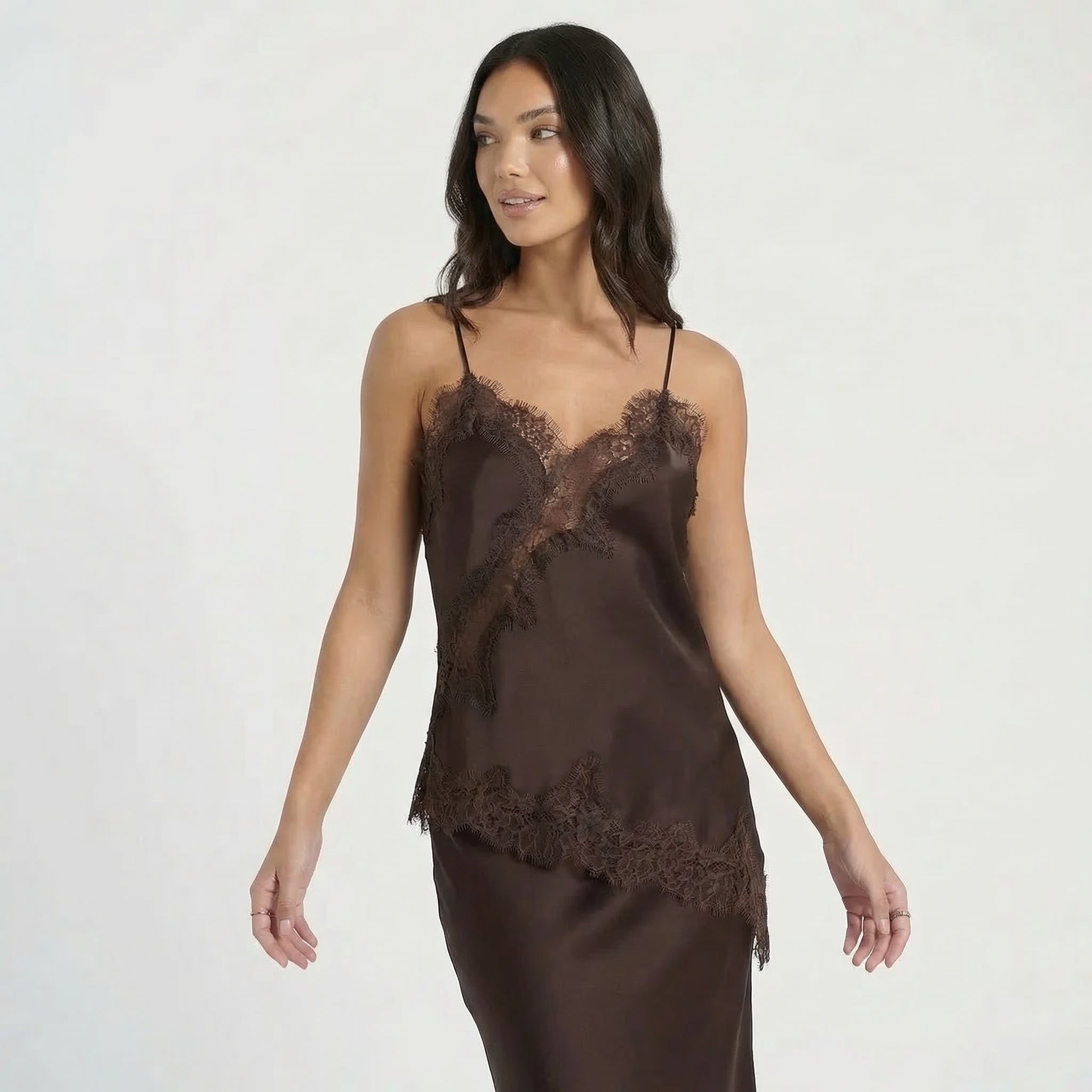 Women’s Satin Lace Trim Cami Top