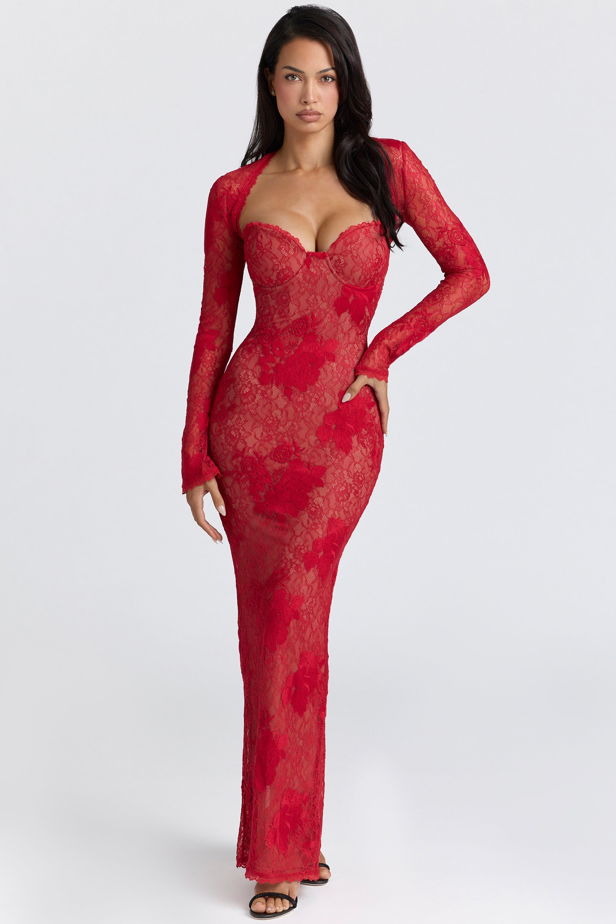 Rose embroidered lace maxi dress - limited edition