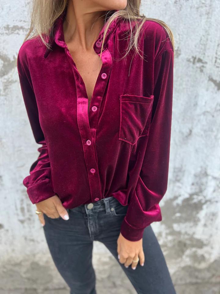 Clara | Velvet Button-Up Blouse