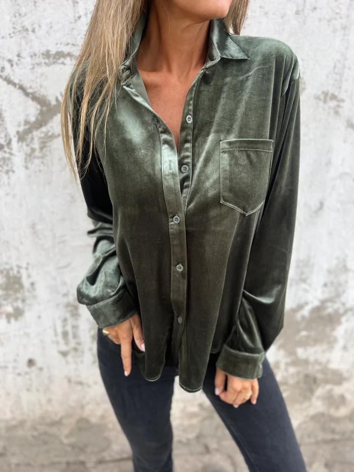 Clara | Velvet Button-Up Blouse