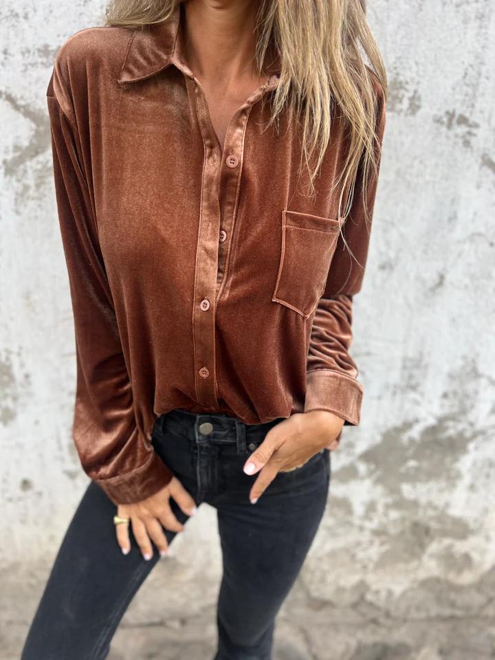 Clara | Velvet Button-Up Blouse